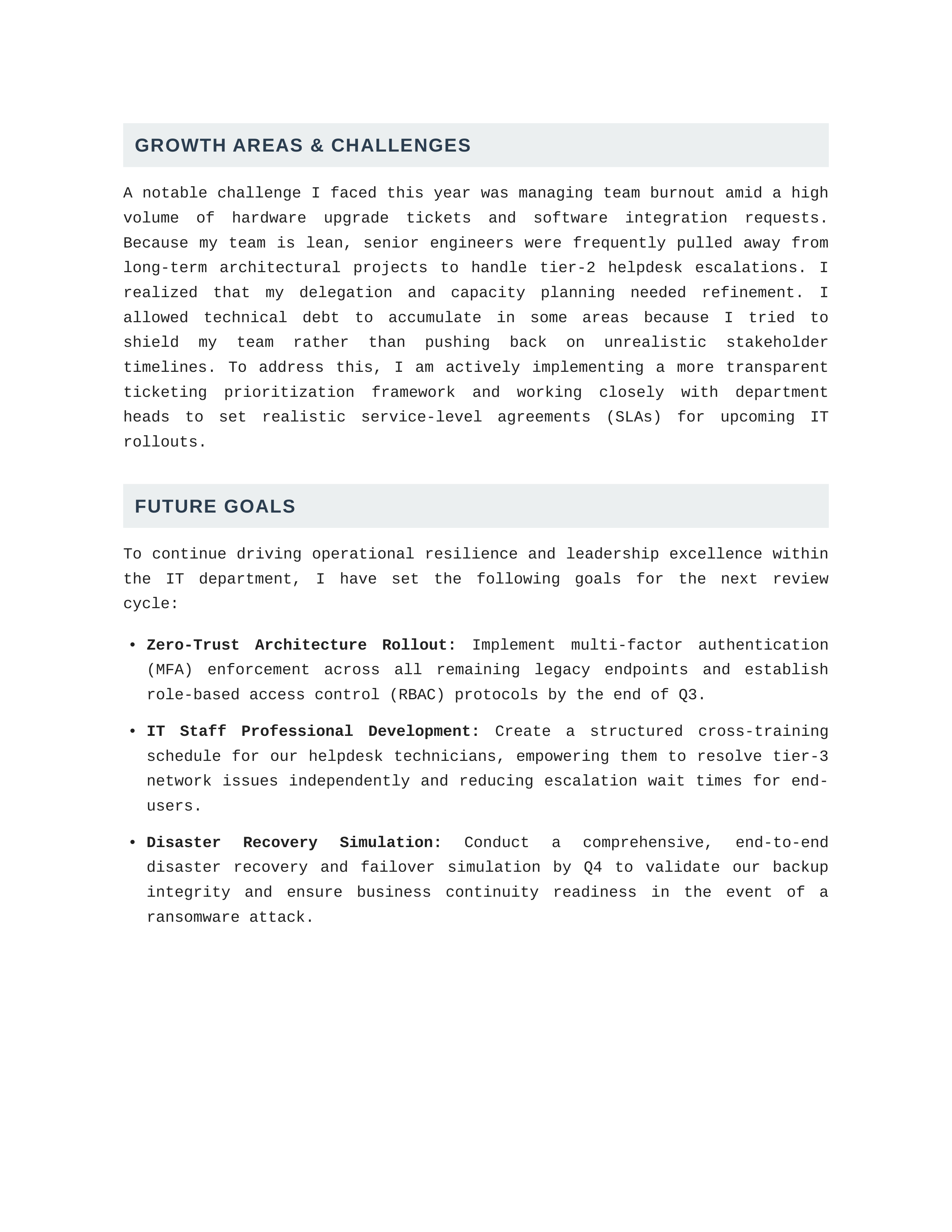 IT Manager Self Performance Review — page 2