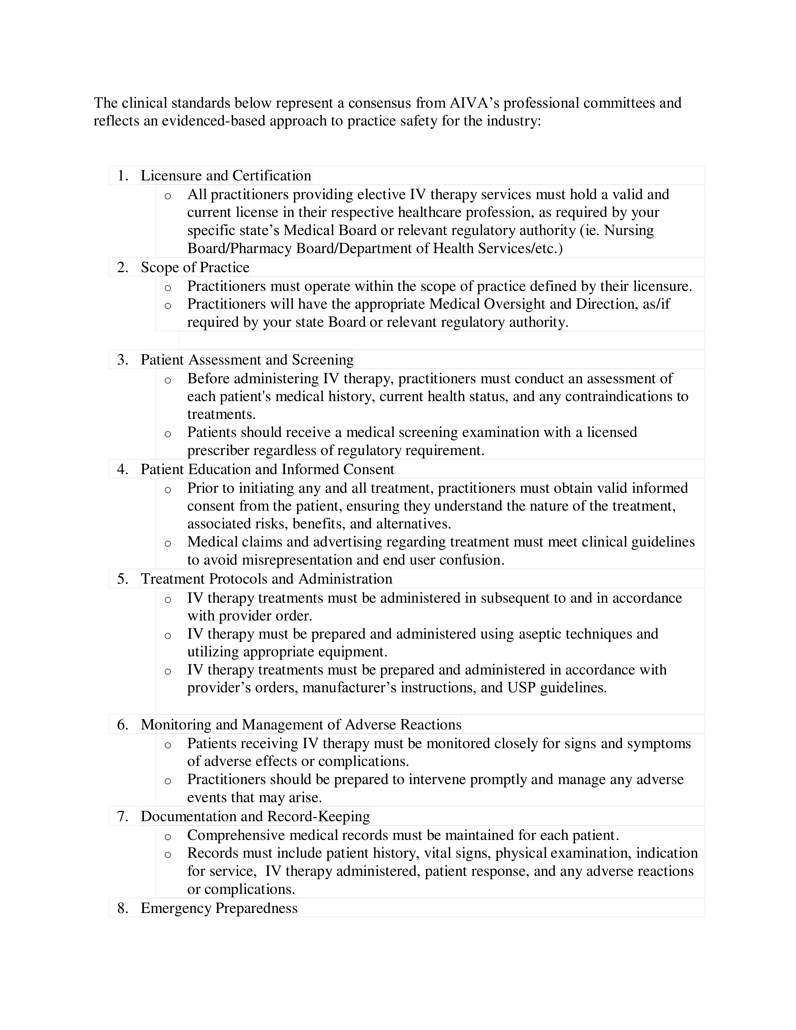 IV Therapy Position Statement — page 2