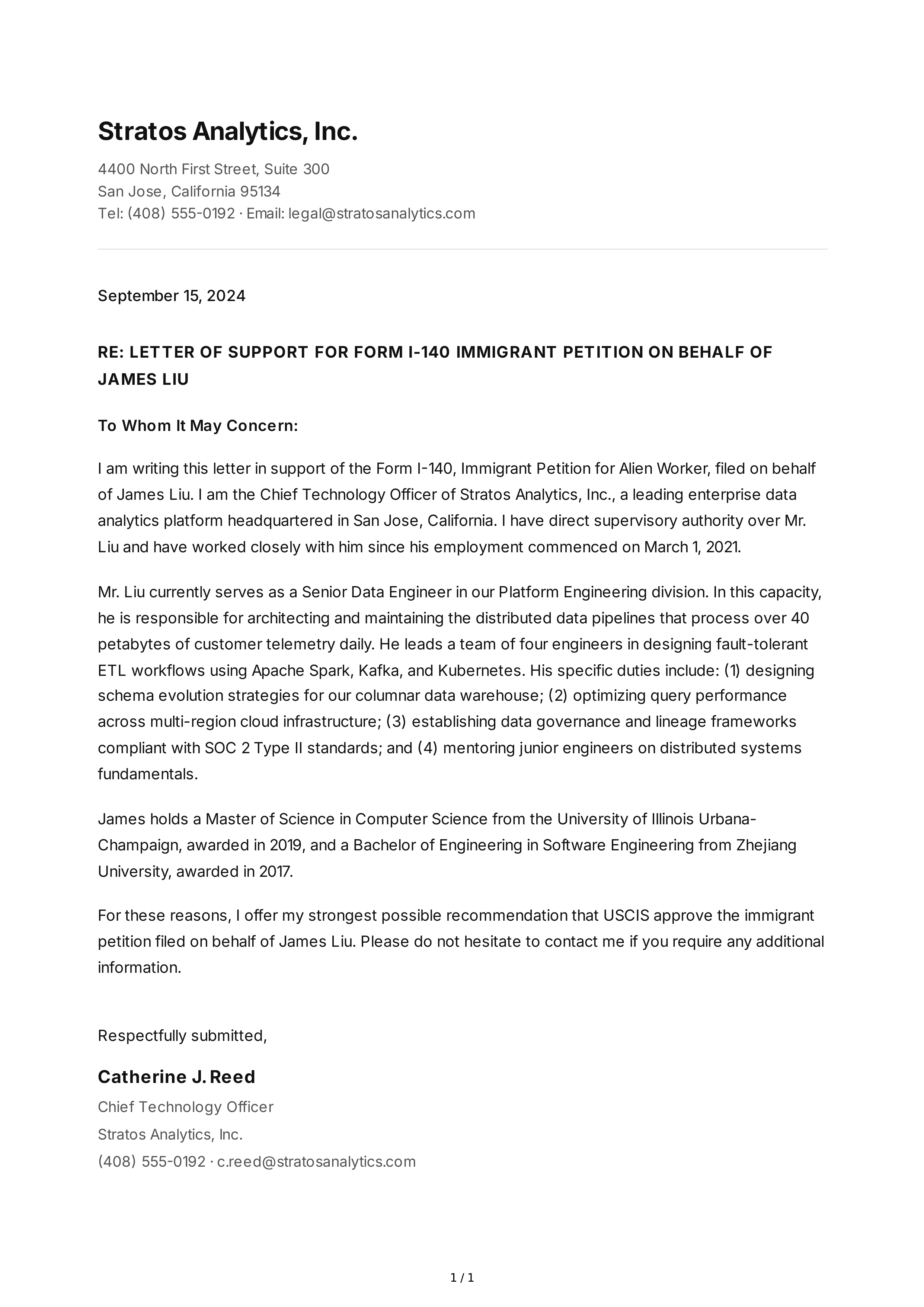 Immigration Reference Letter — page 1