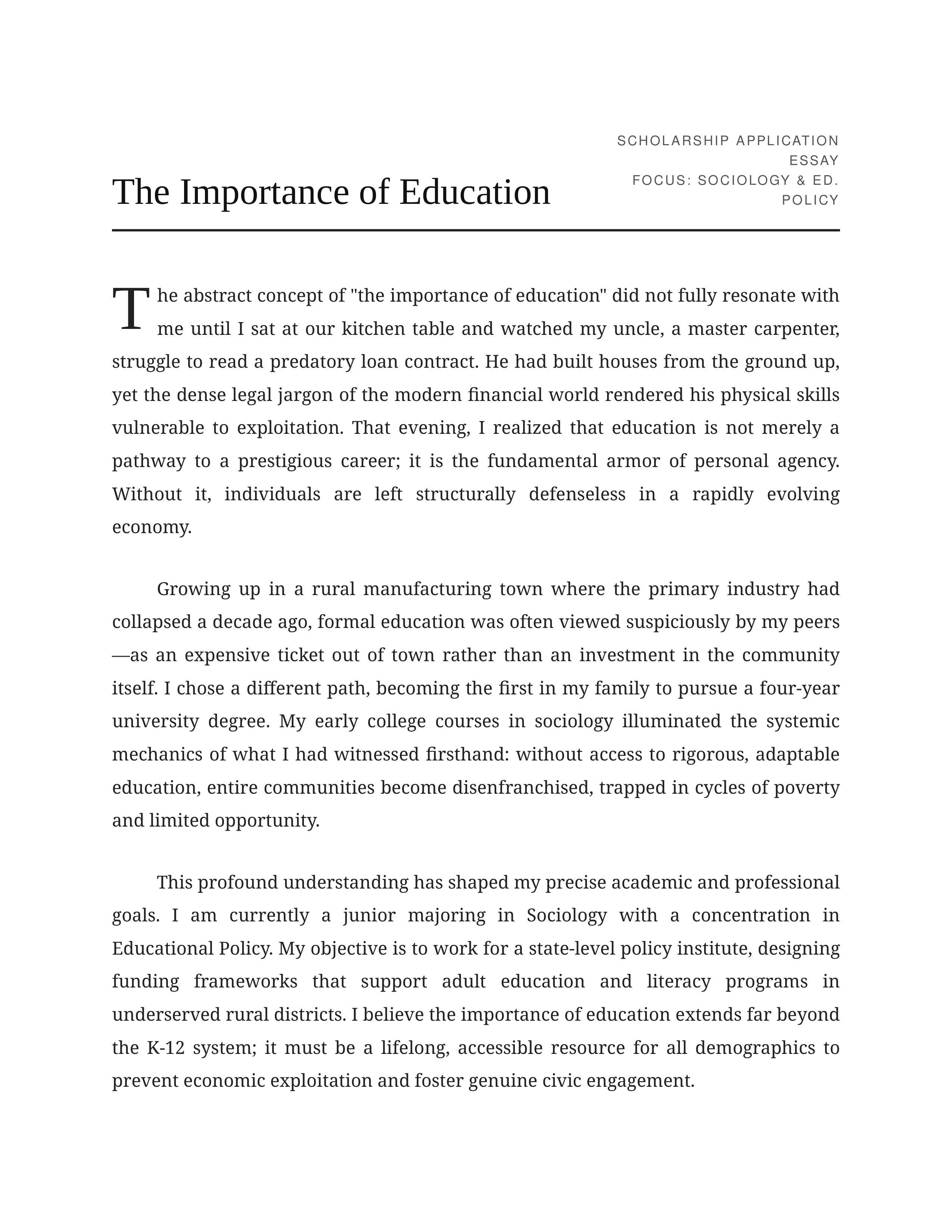 Importance of Education Scholarship Essay — page 1