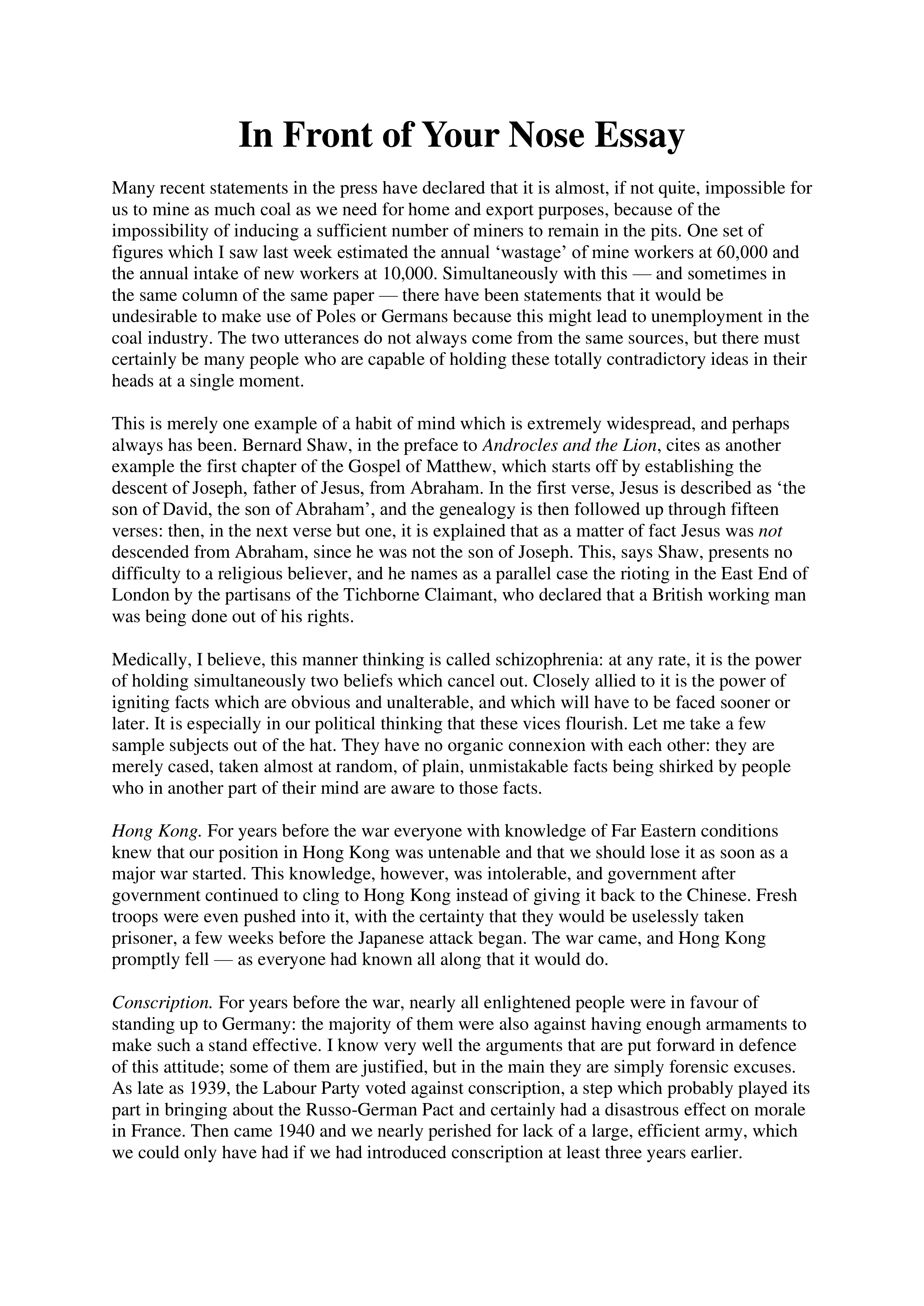 In Front of Your Nose Essay — page 1