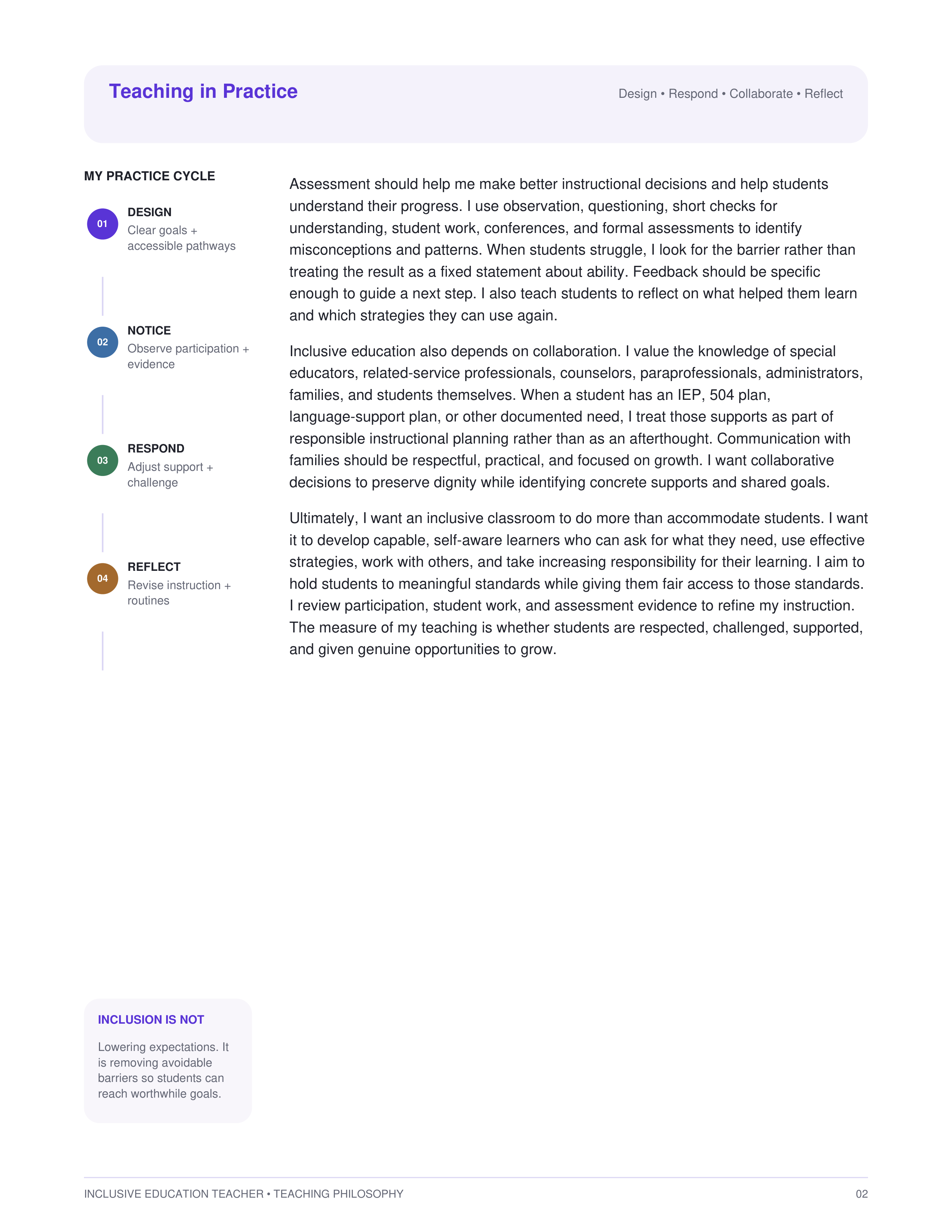 Inclusive Education Teacher Teaching Philosophy — page 2