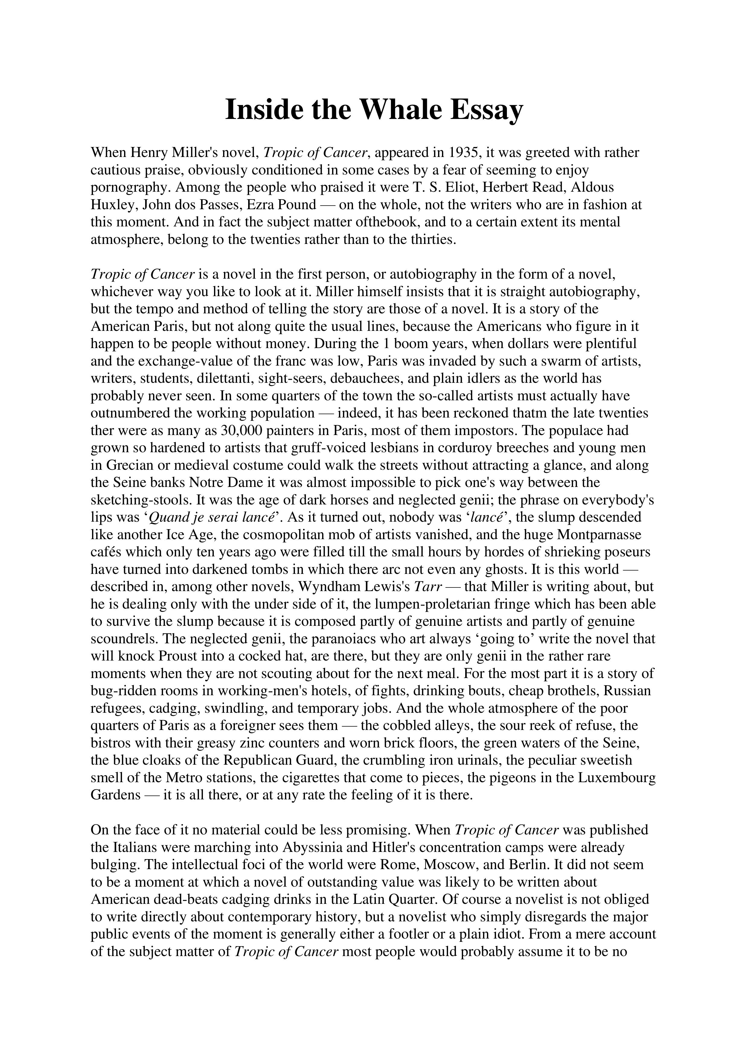 Inside the Whale Essay — page 1