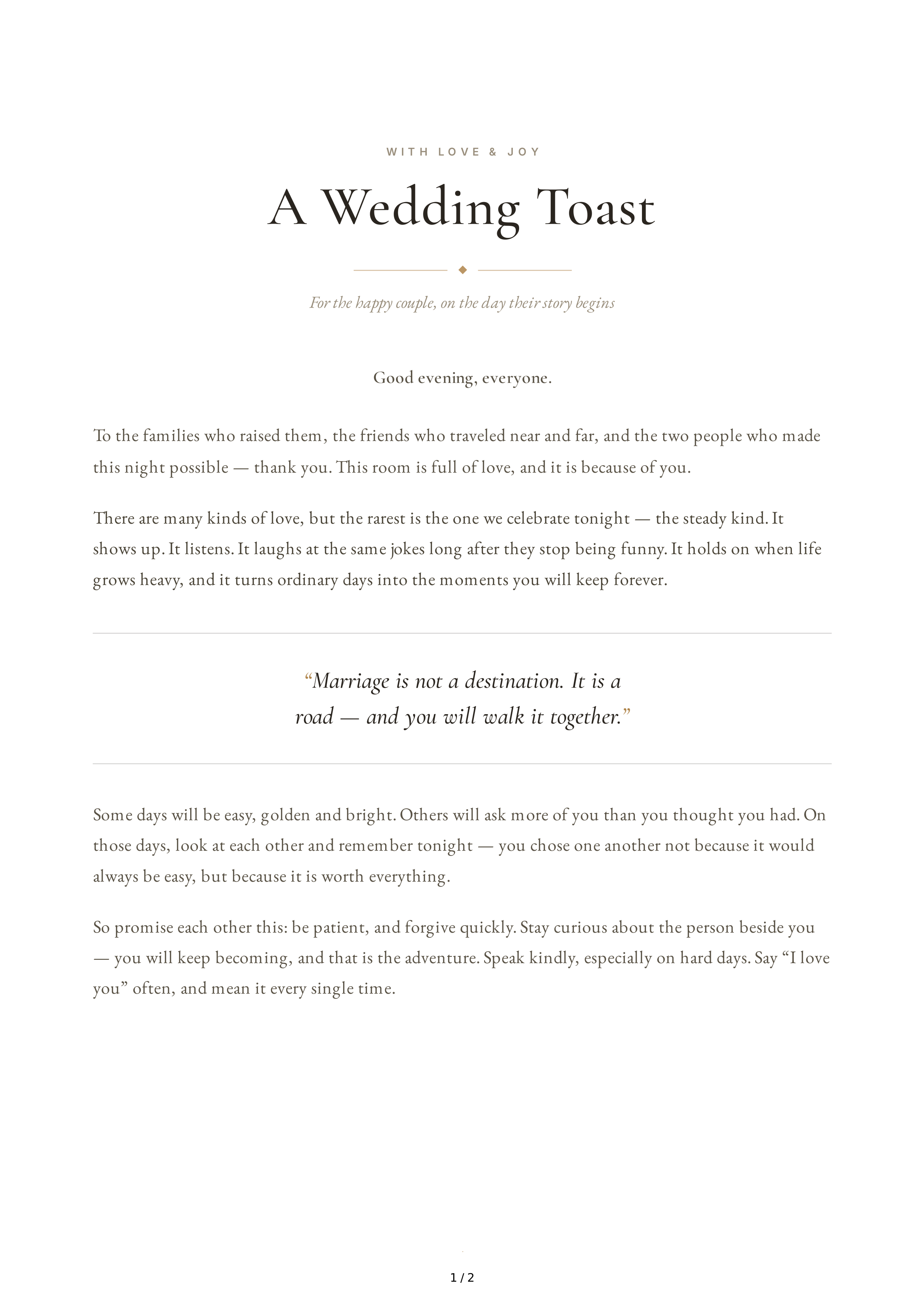 Inspirational Wedding Toast — page 1