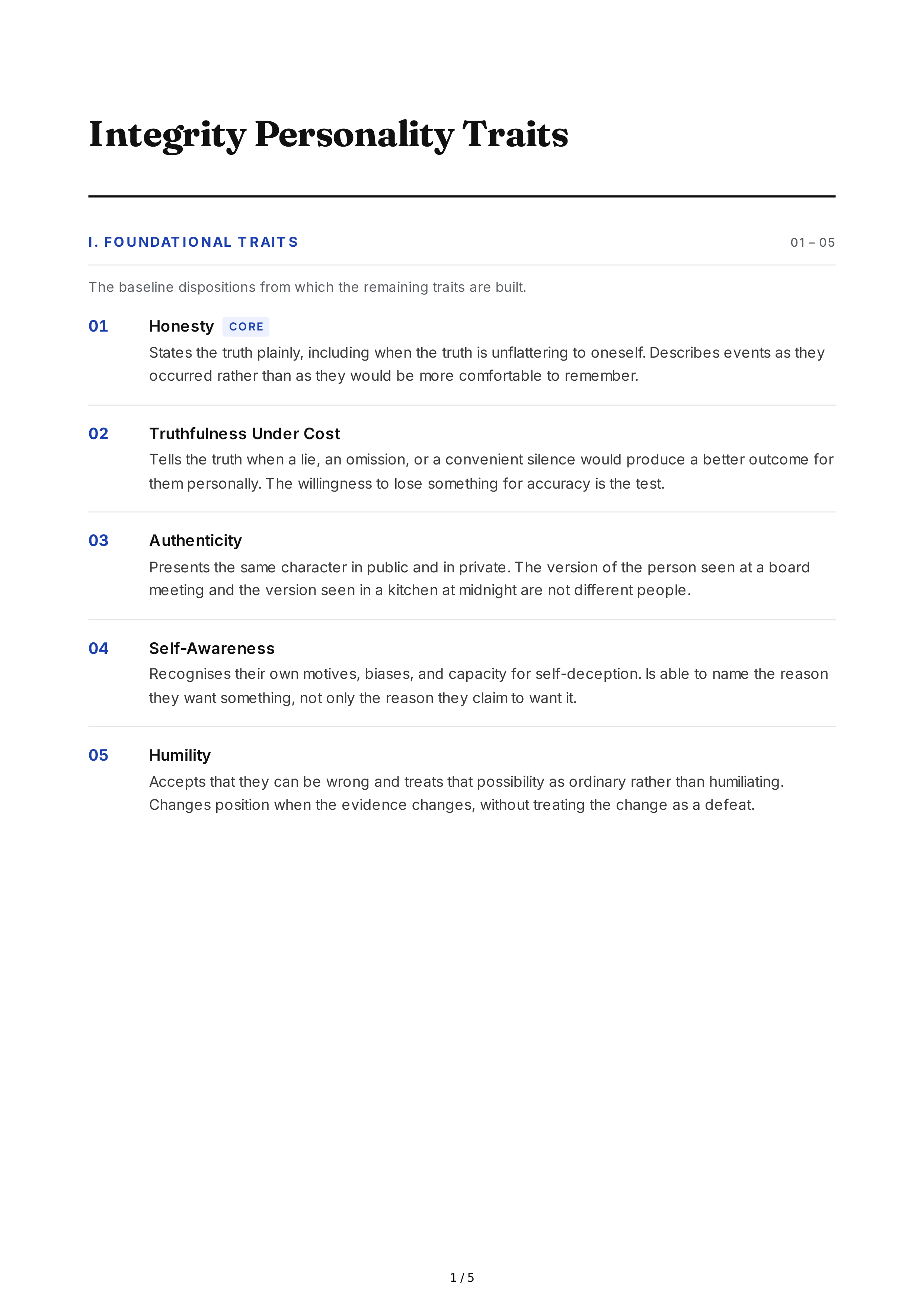Integrity Personality Traits — page 1