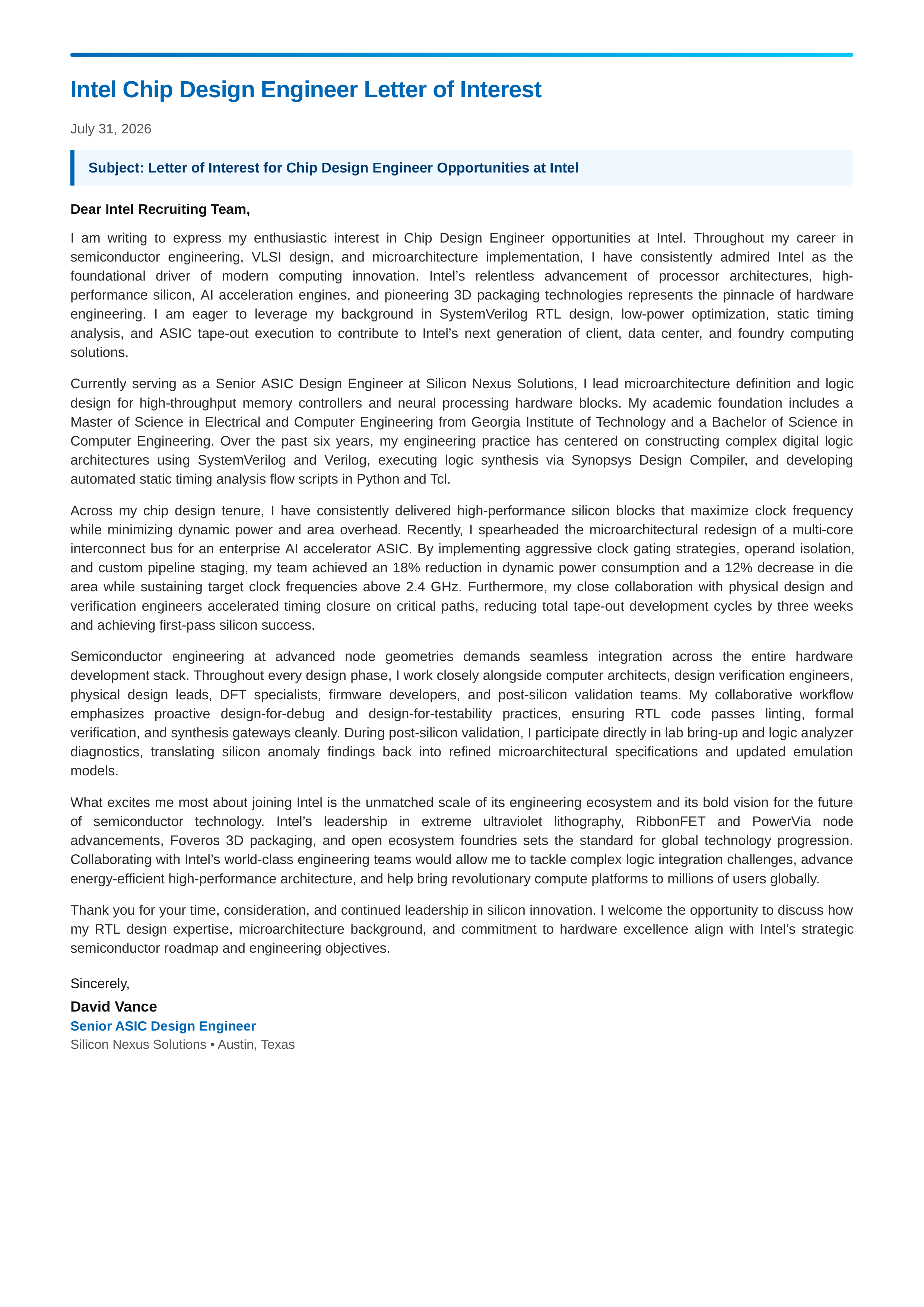 Intel Chip Design Engineer Letter of Interest — page 1