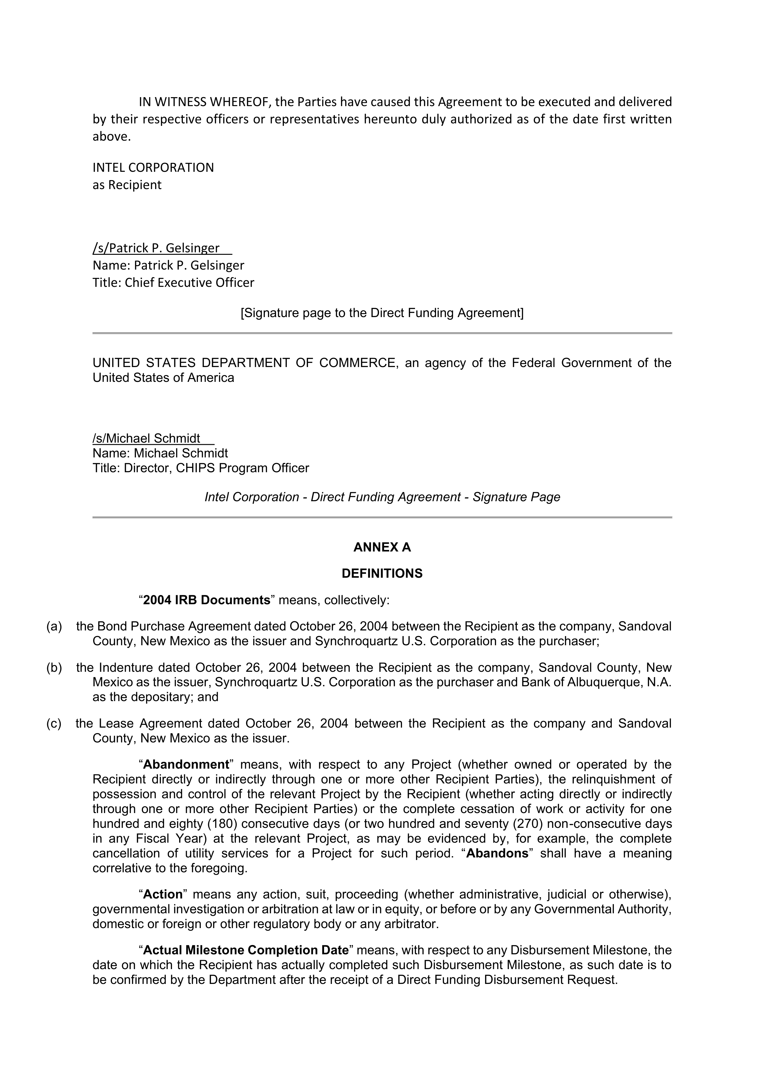 INTEL DIRECT FUNDING AGREEMENT — page 48
