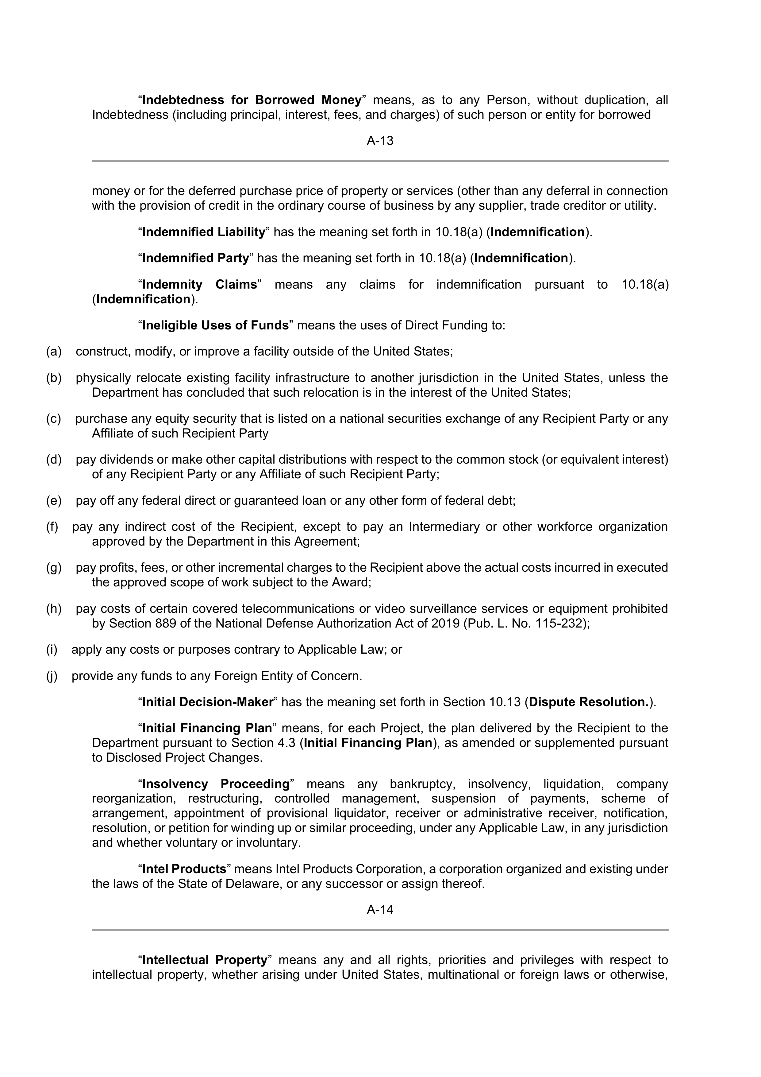 INTEL DIRECT FUNDING AGREEMENT — page 60