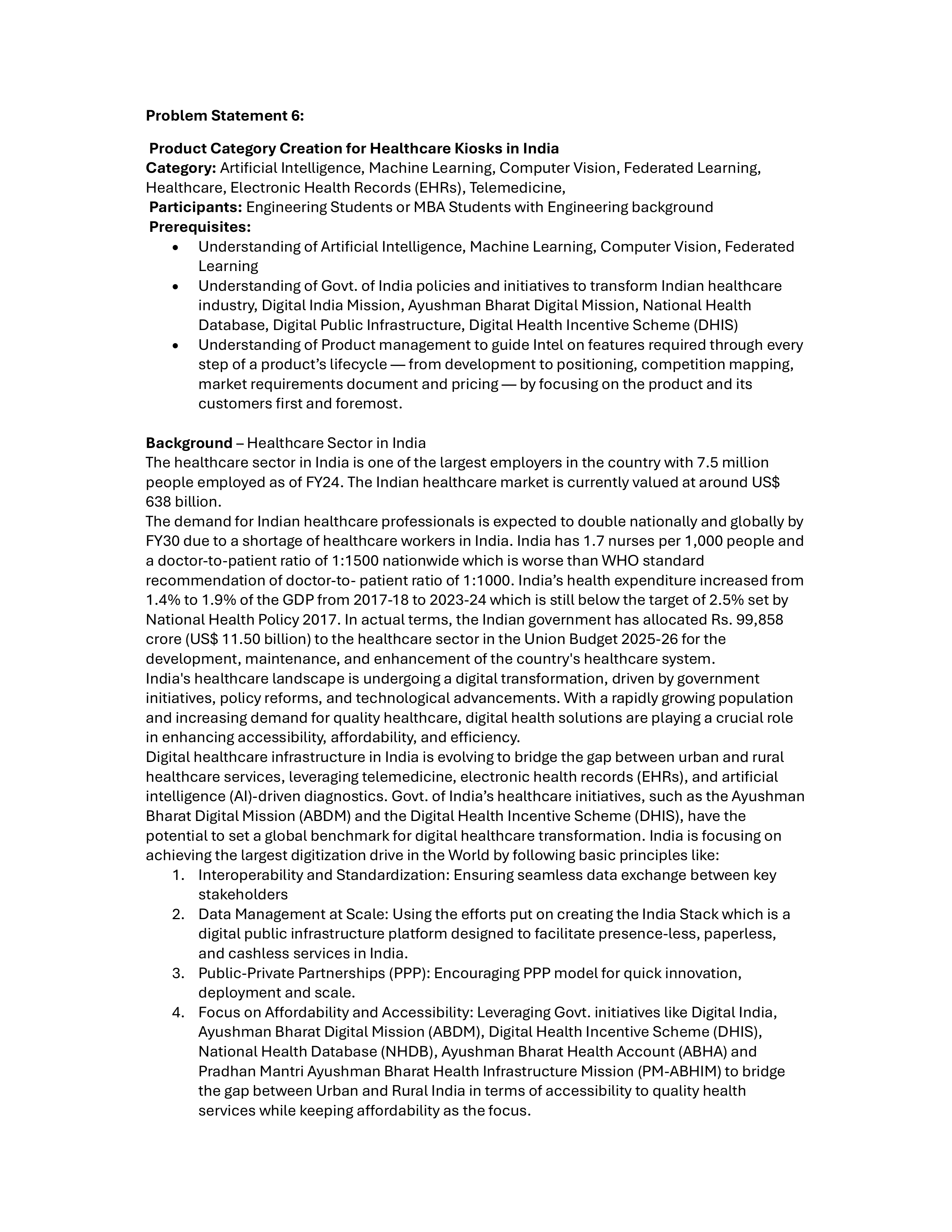 Intel Healthcare Kiosk Problem Statement — page 1