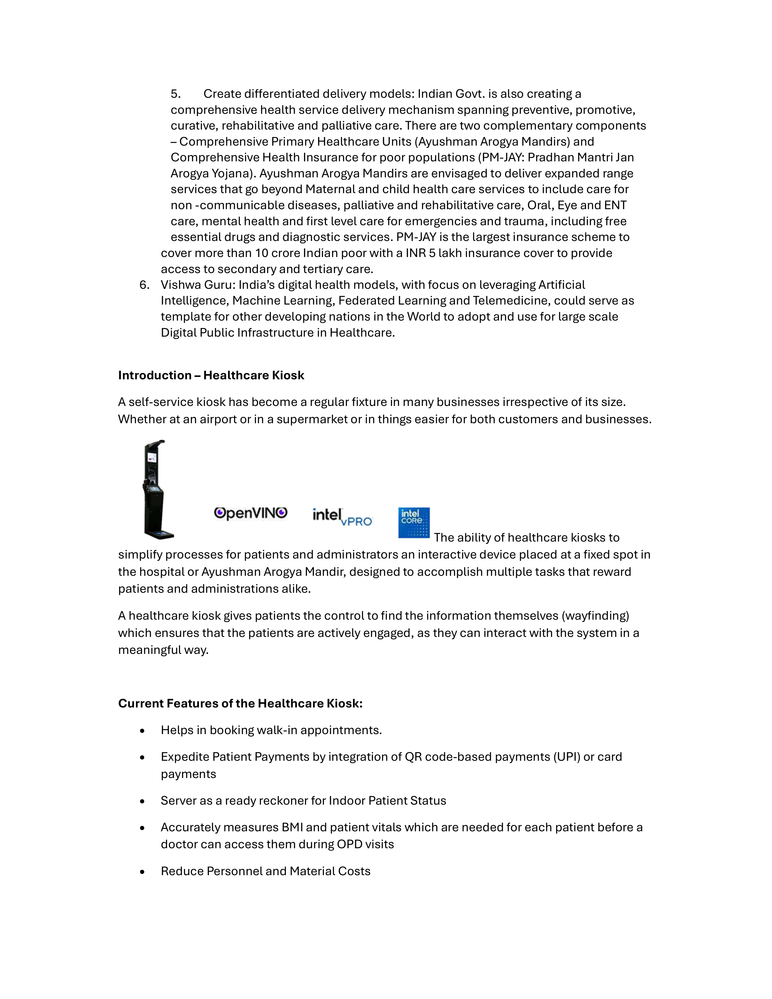 Intel Healthcare Kiosk Problem Statement — page 2
