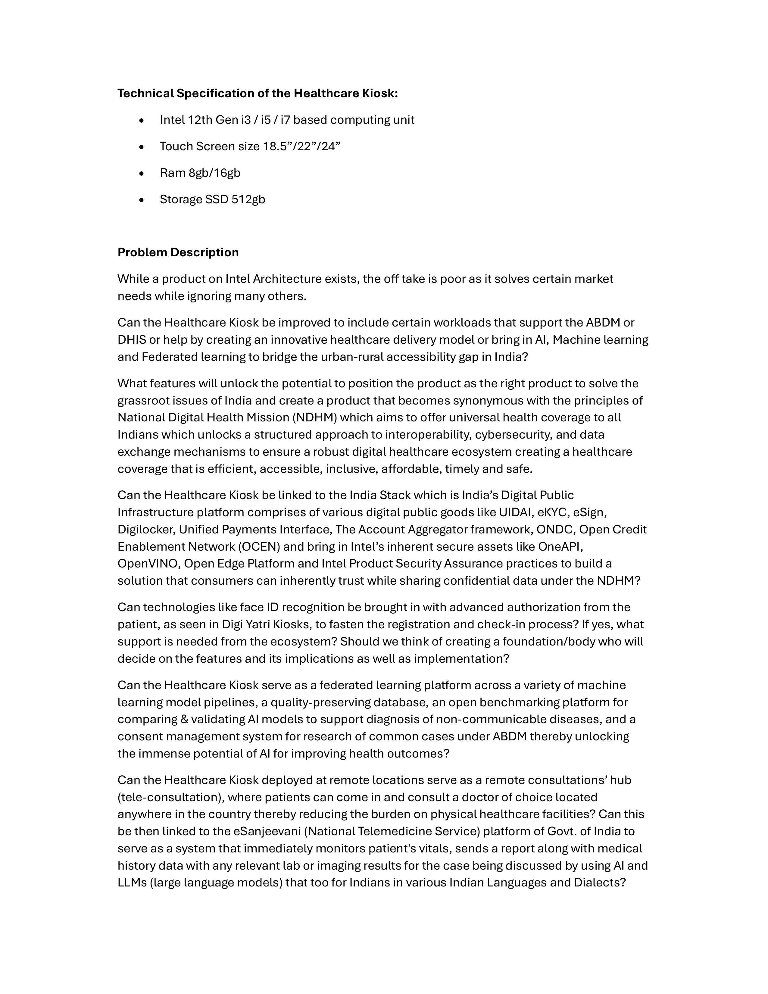 Intel Healthcare Kiosk Problem Statement — page 3