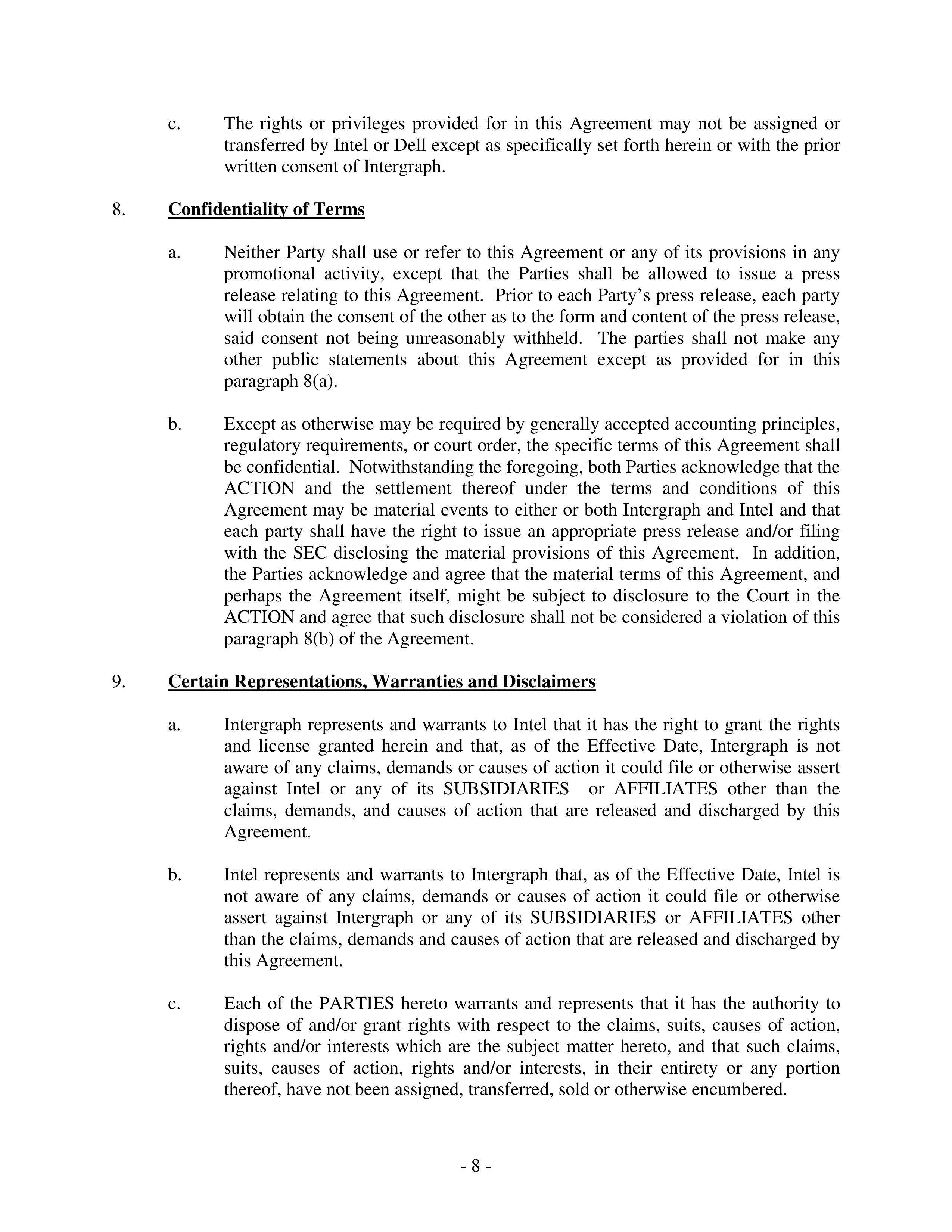 Intel Settlement Agreement — page 8