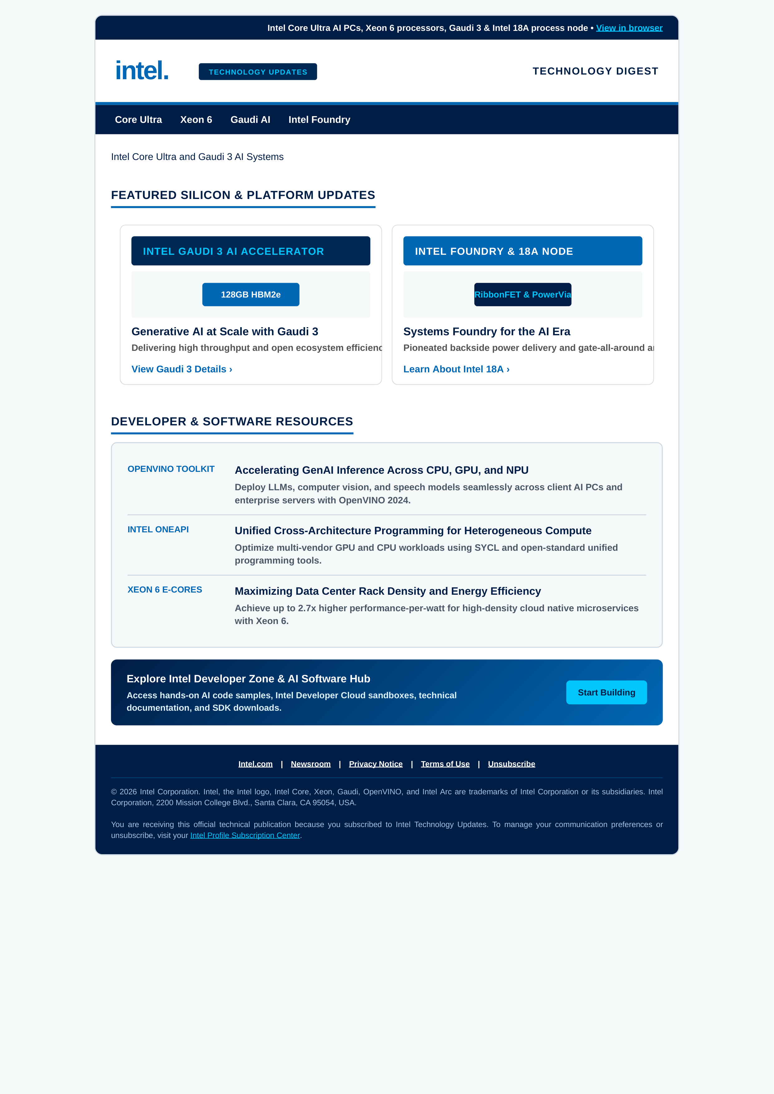 Intel Technology Updates Email Newsletter — page 1