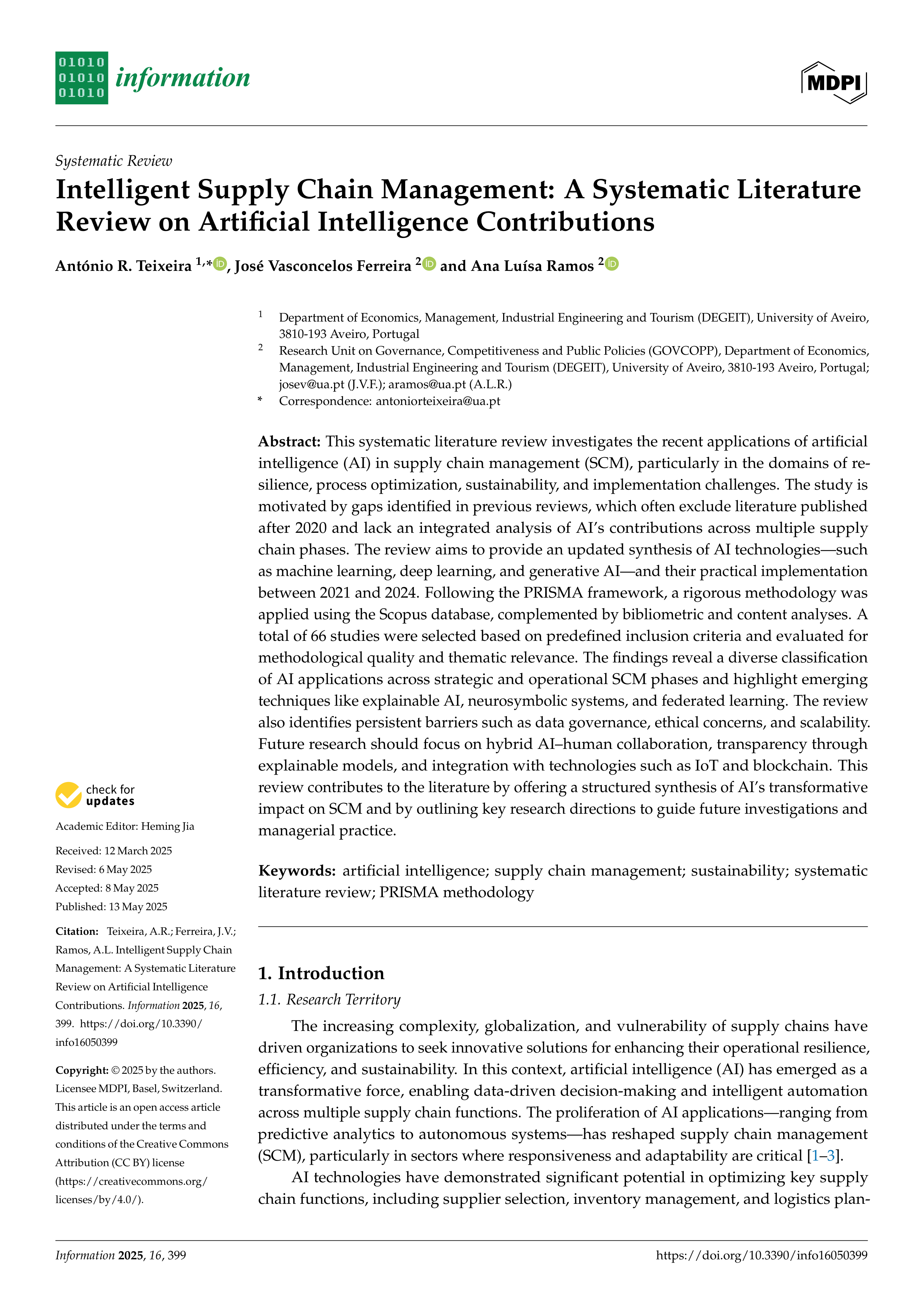 Artificial Intelligence Applications in Supply Chain Management — page 1