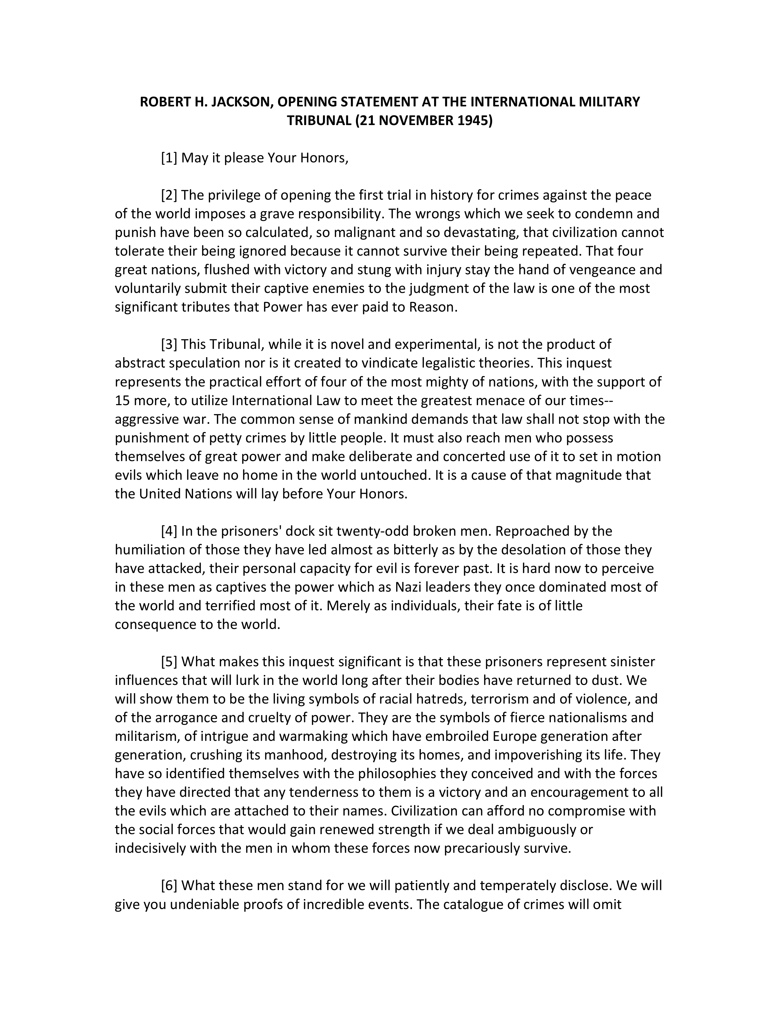 Opening Statement by Robert H. Jackson — page 1