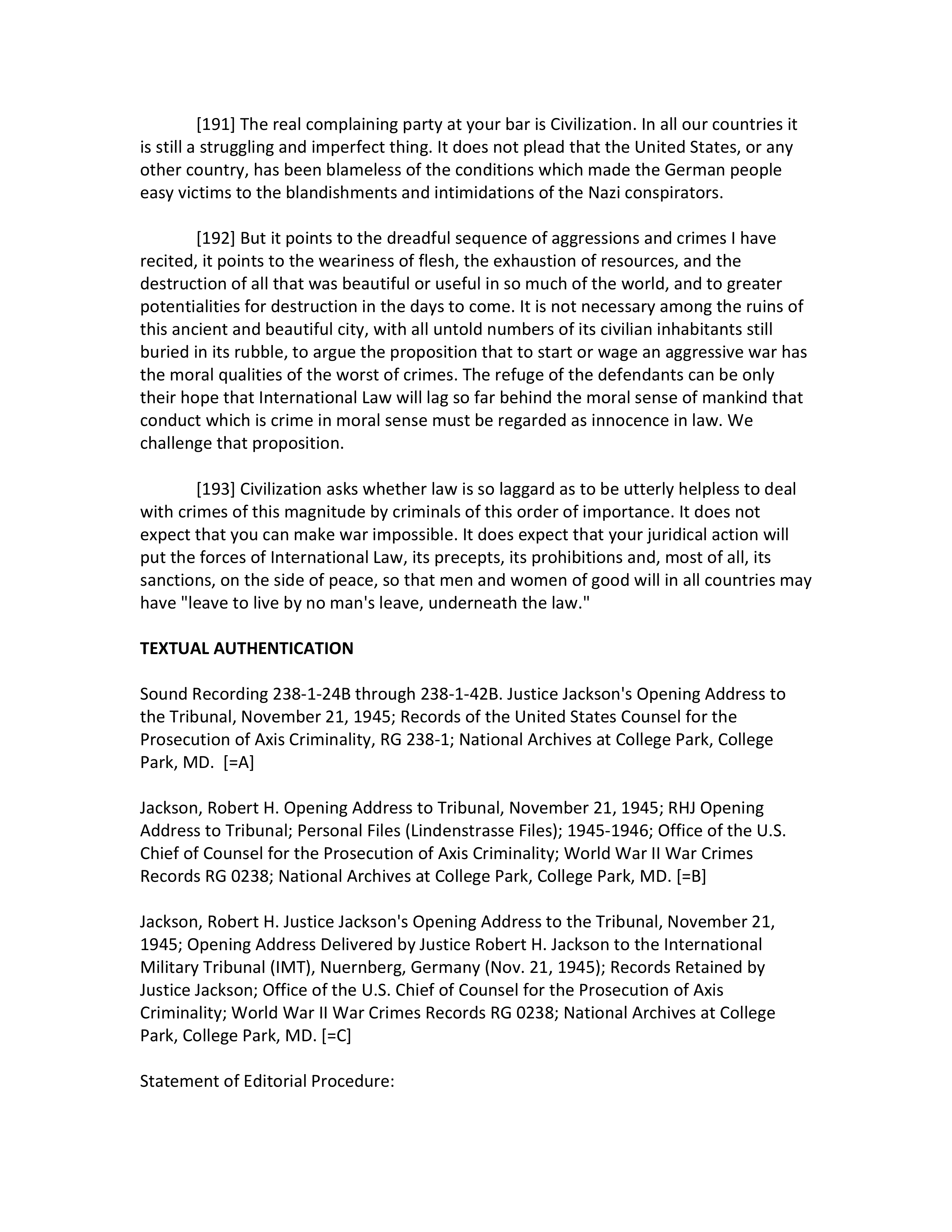 Opening Statement by Robert H. Jackson — page 50