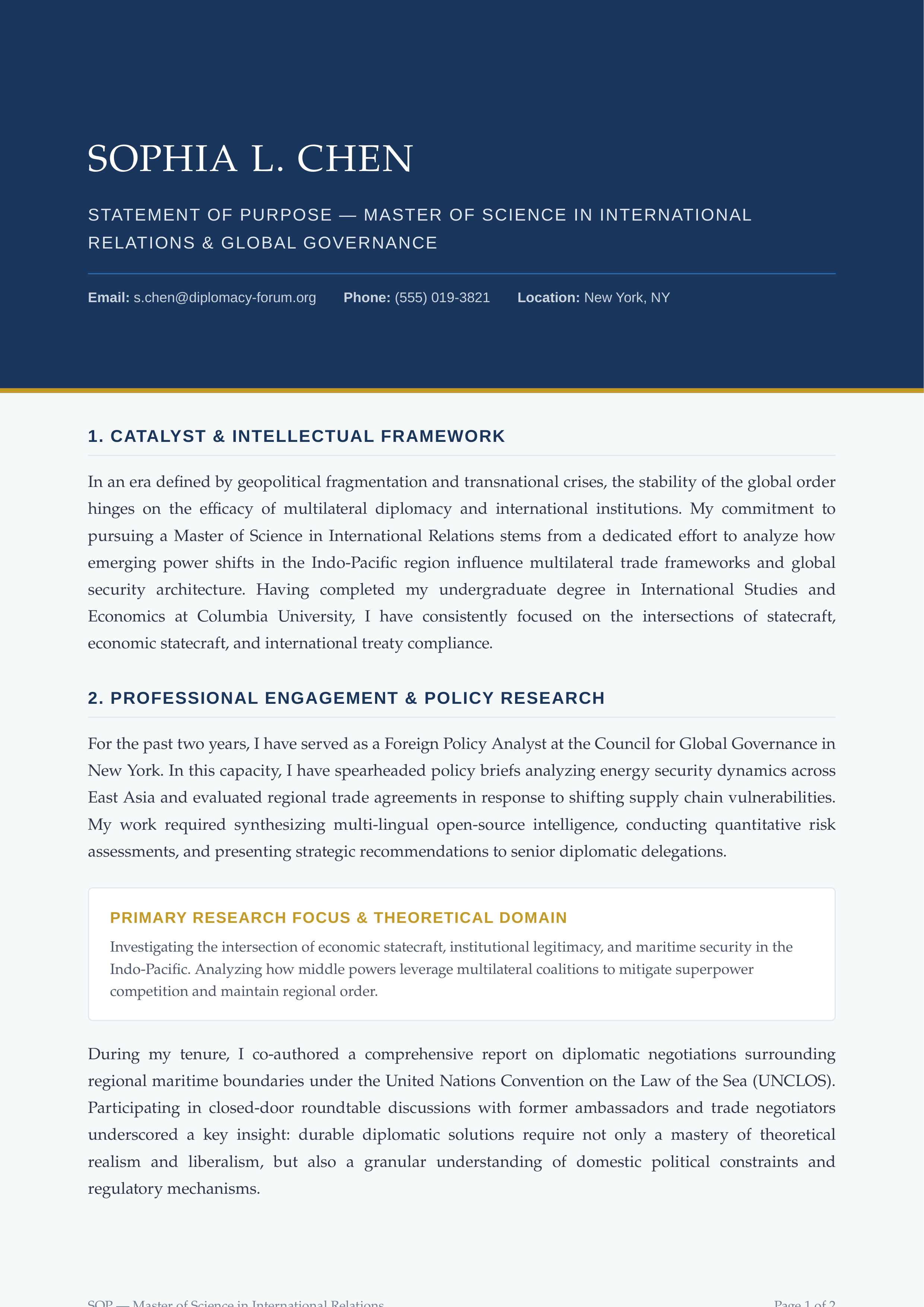 International Relations Statement of Purpose — page 1