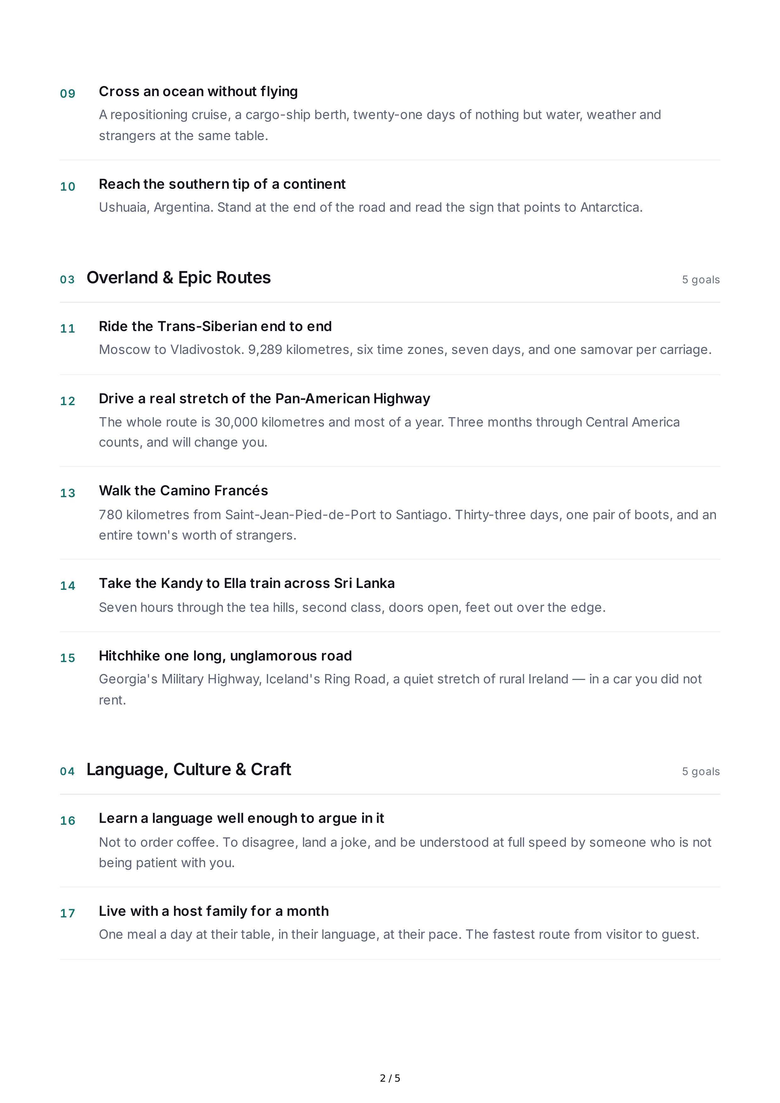 International Travel Life Goals — page 2