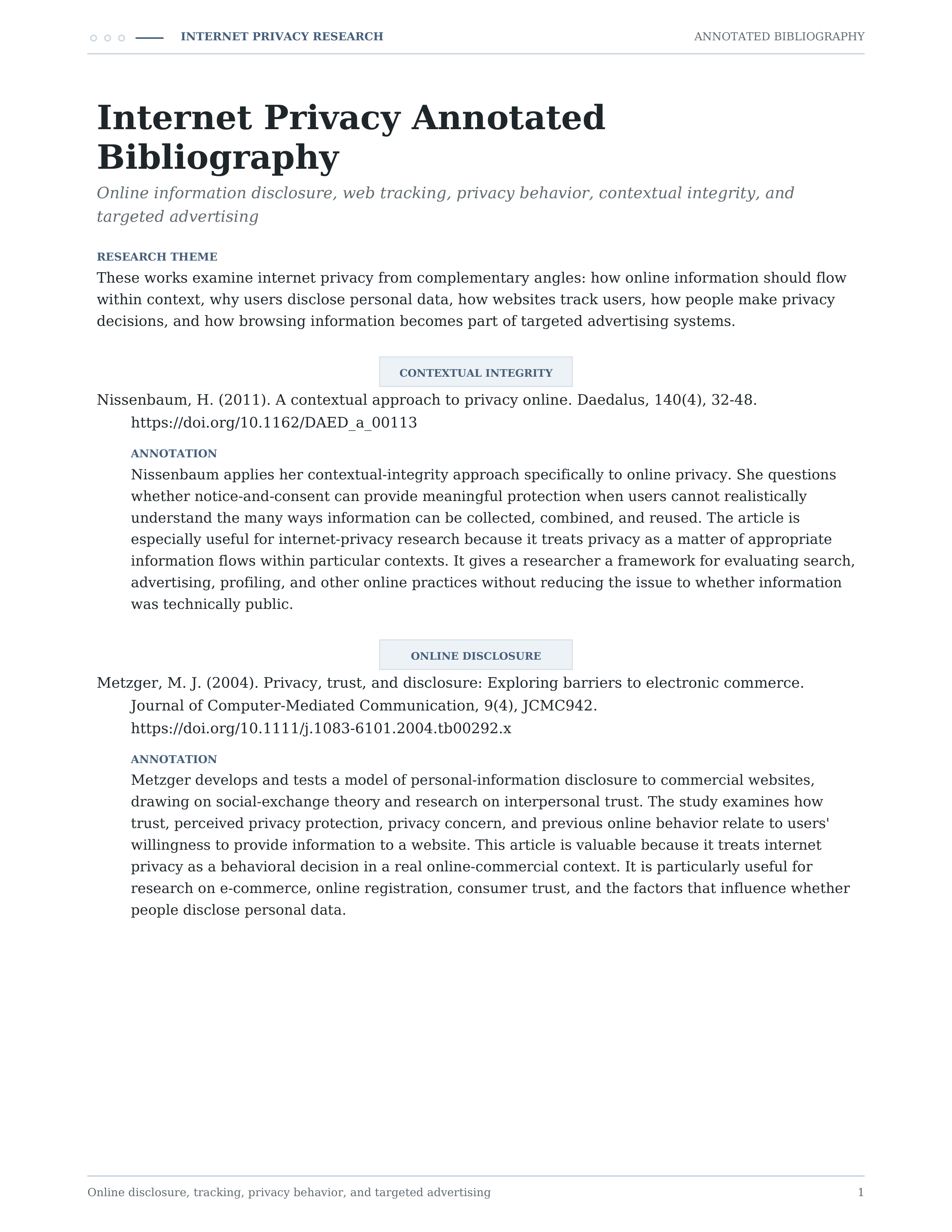Internet Privacy Annotated Bibliography — page 1