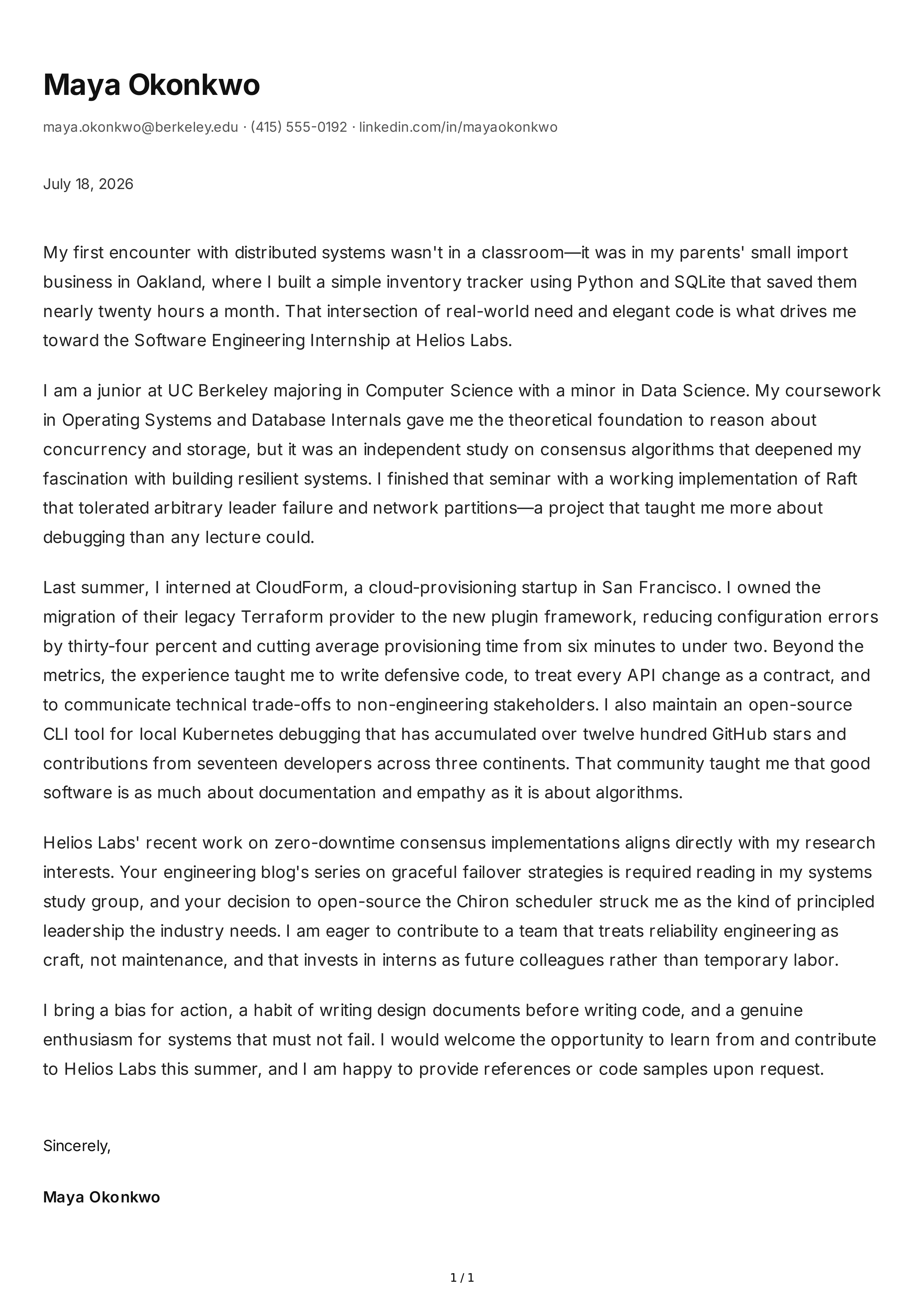 Internship Personal Statement — page 1