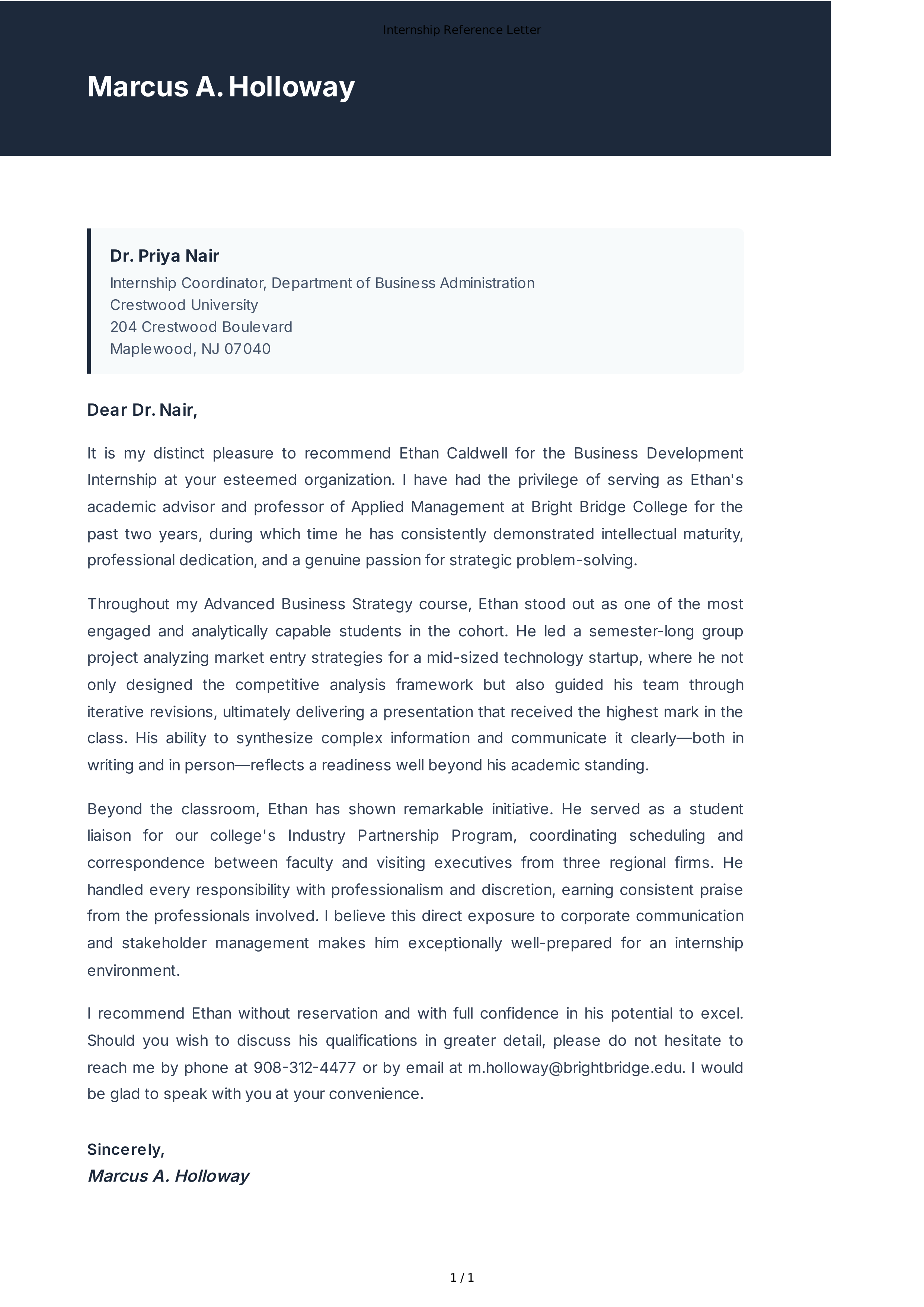 Internship Reference Letter — page 1