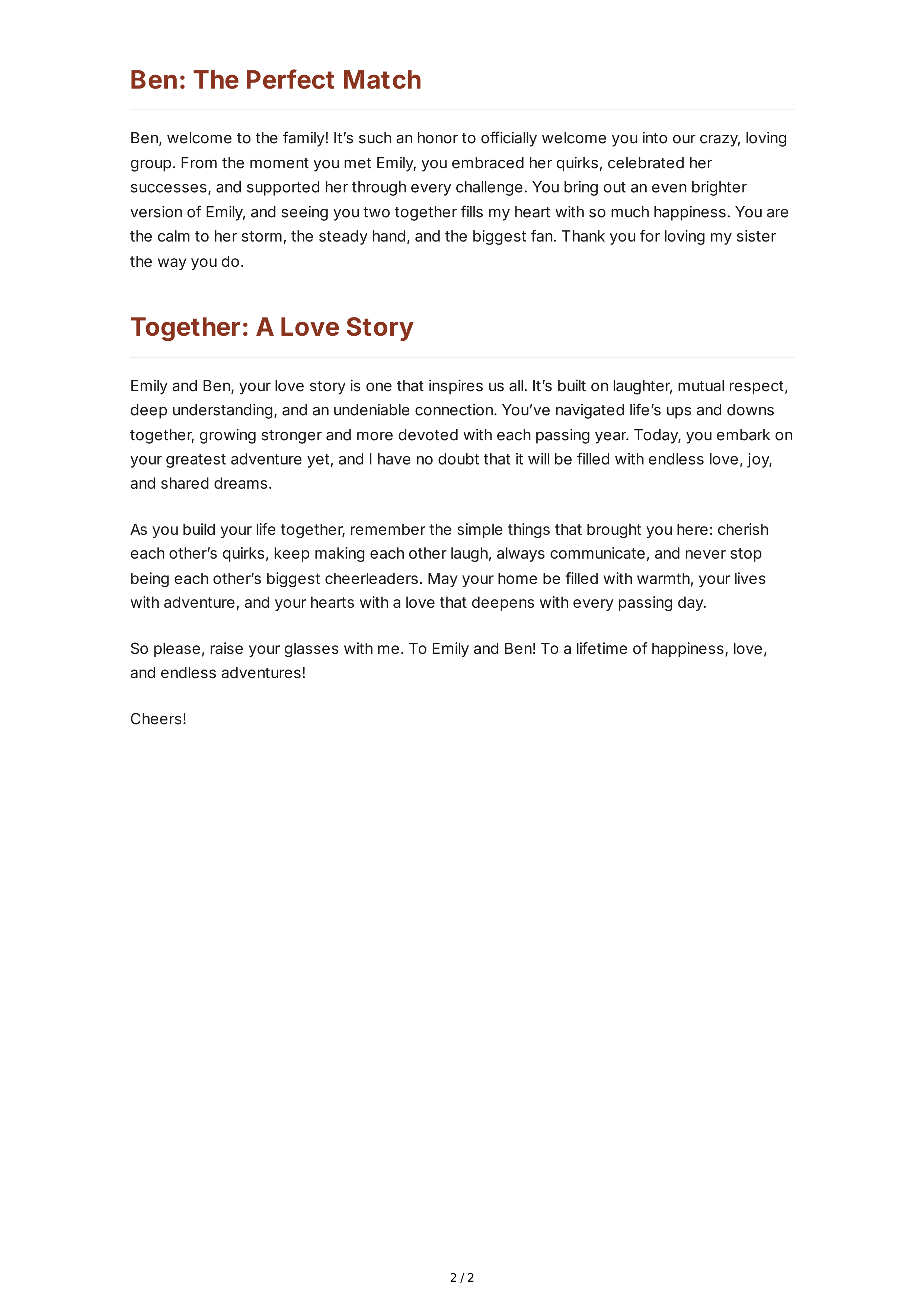 Intimate Wedding Maid of Honor Speech — page 2