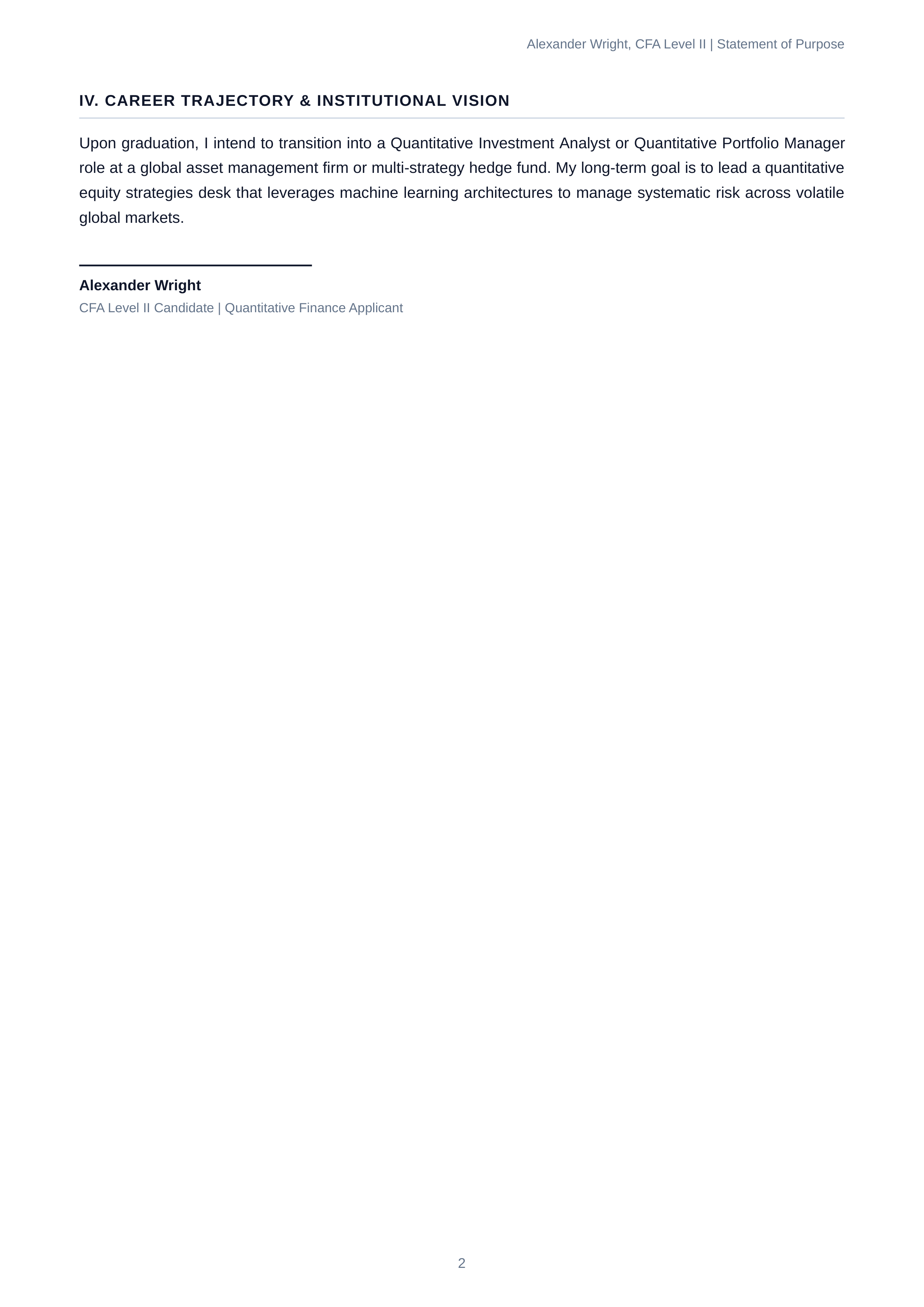 Investment Analyst Statement of Purpose — page 2