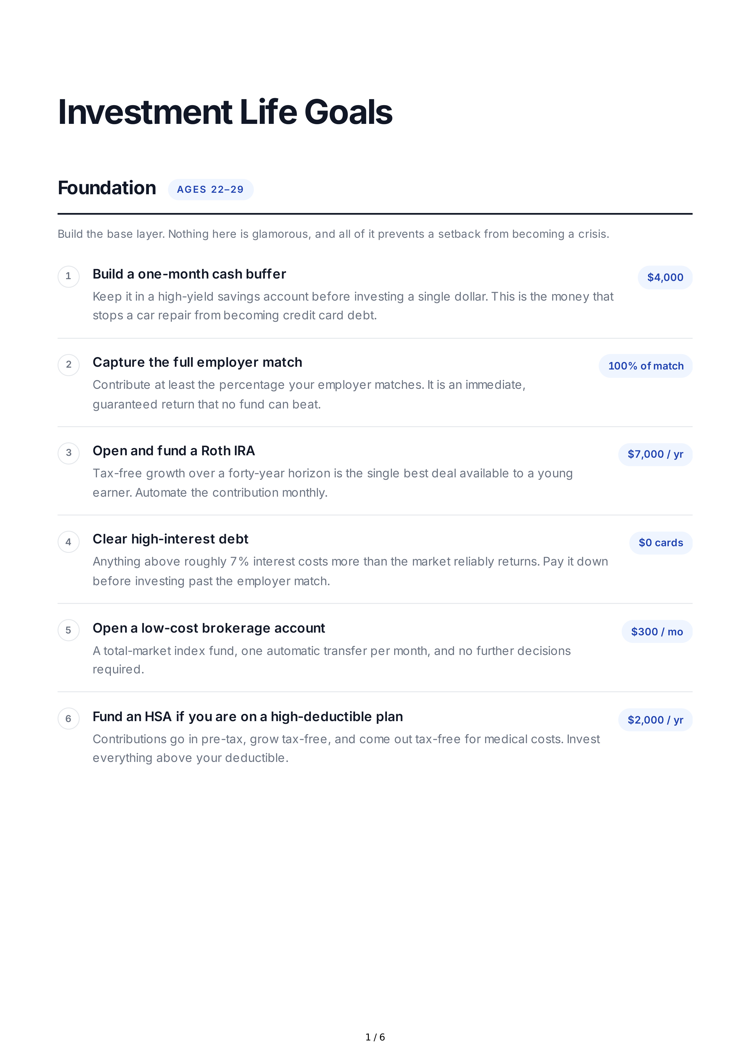 Investment Life Goals — page 1
