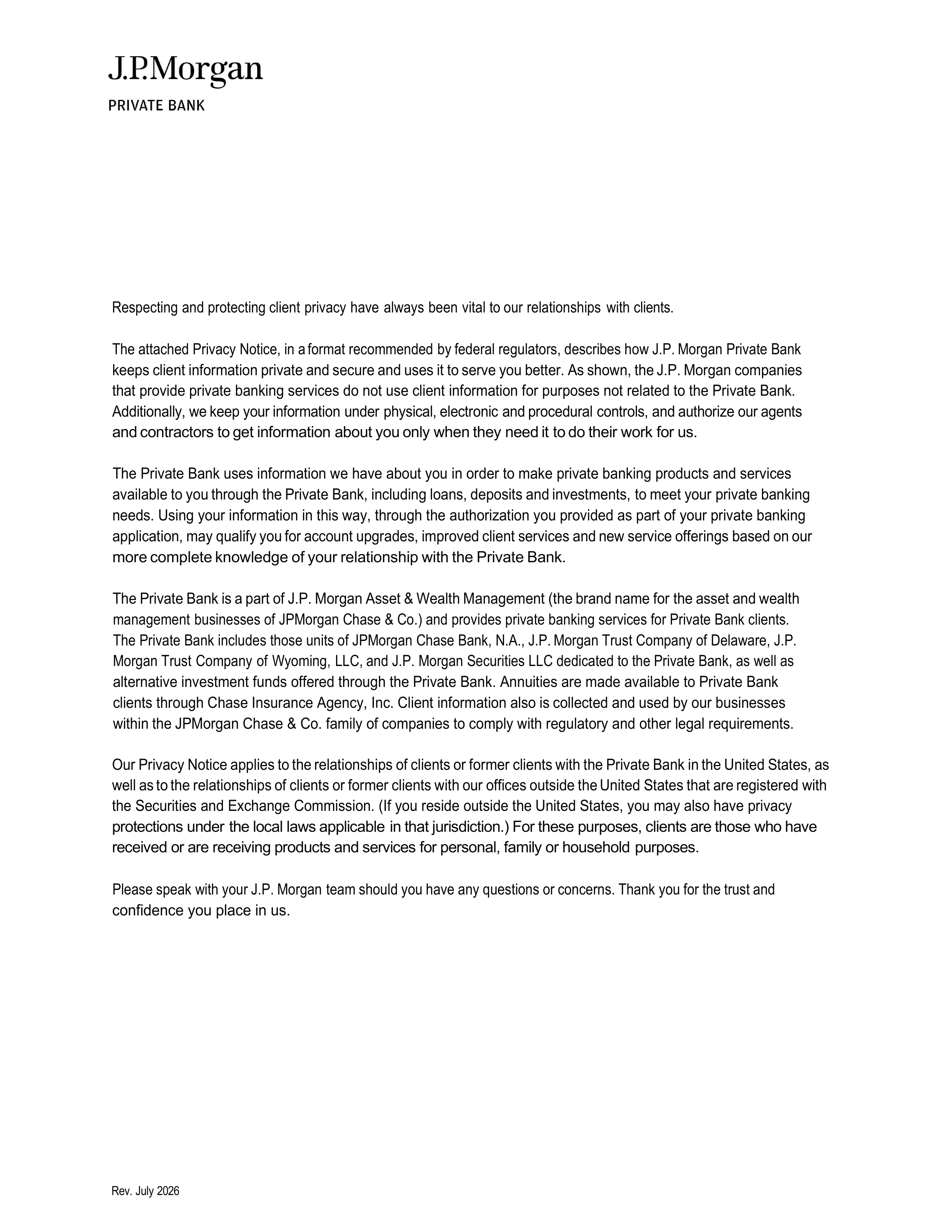 J.P. Morgan Private Bank Privacy Notice — page 1