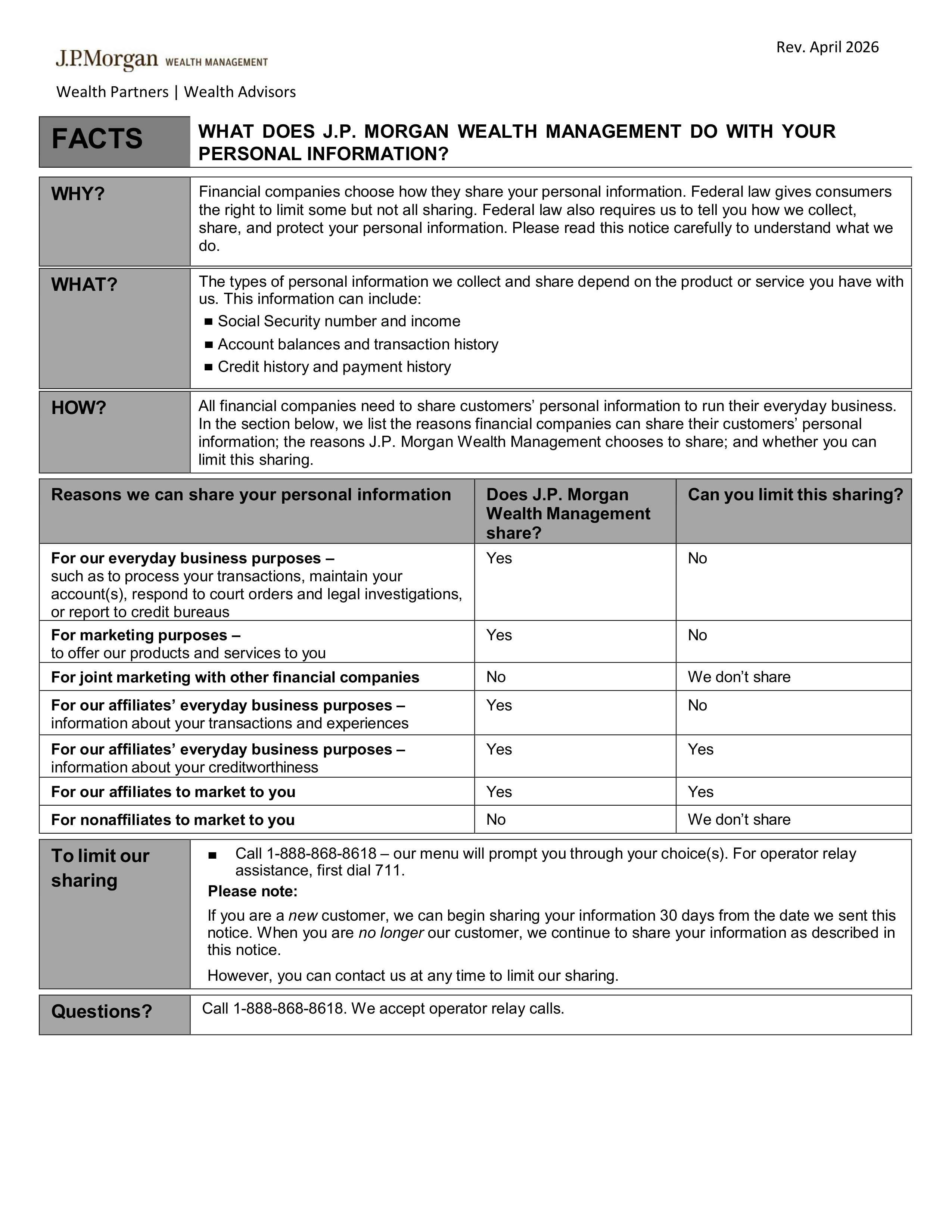 J.P. Morgan Wealth Management Privacy Notice — page 1