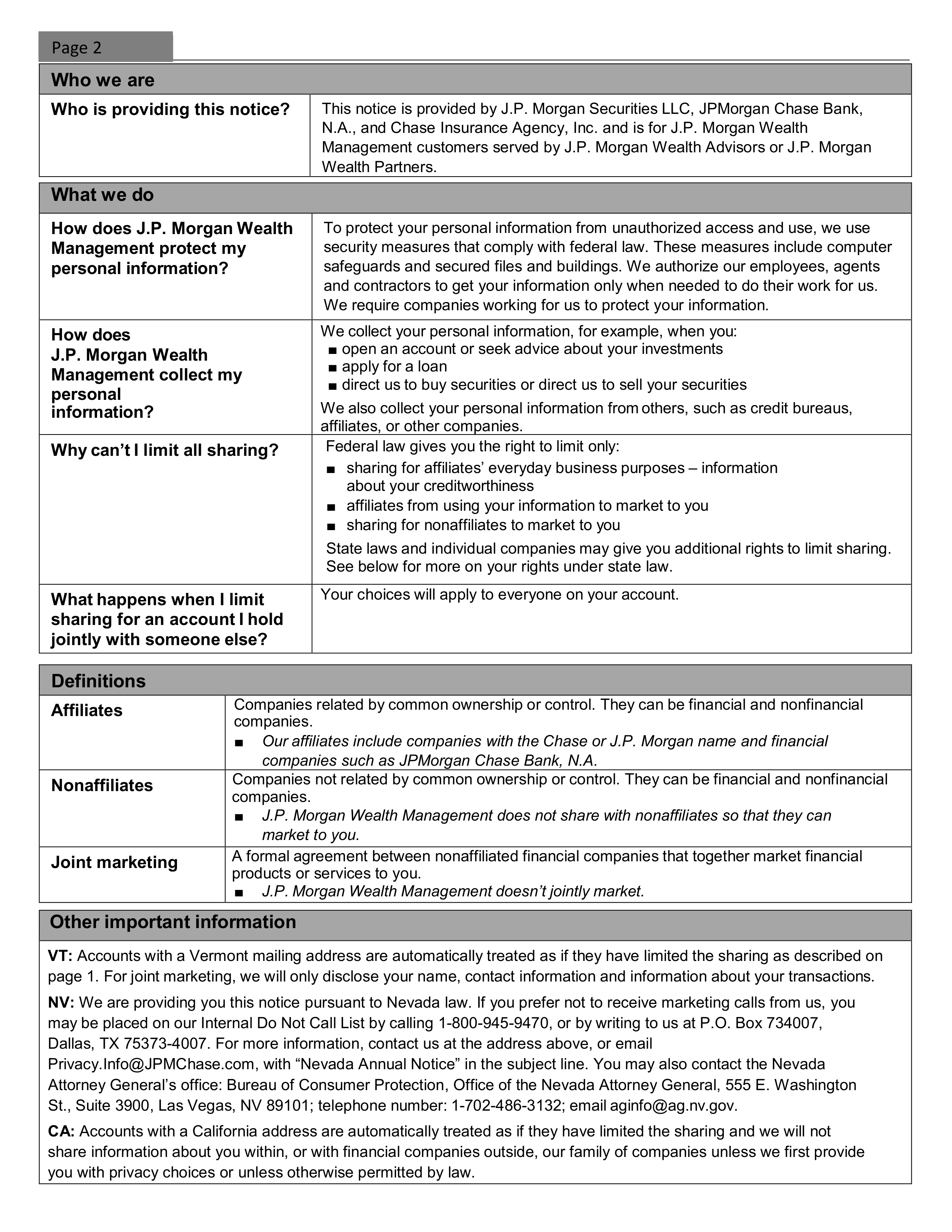 J.P. Morgan Wealth Management Privacy Notice — page 2