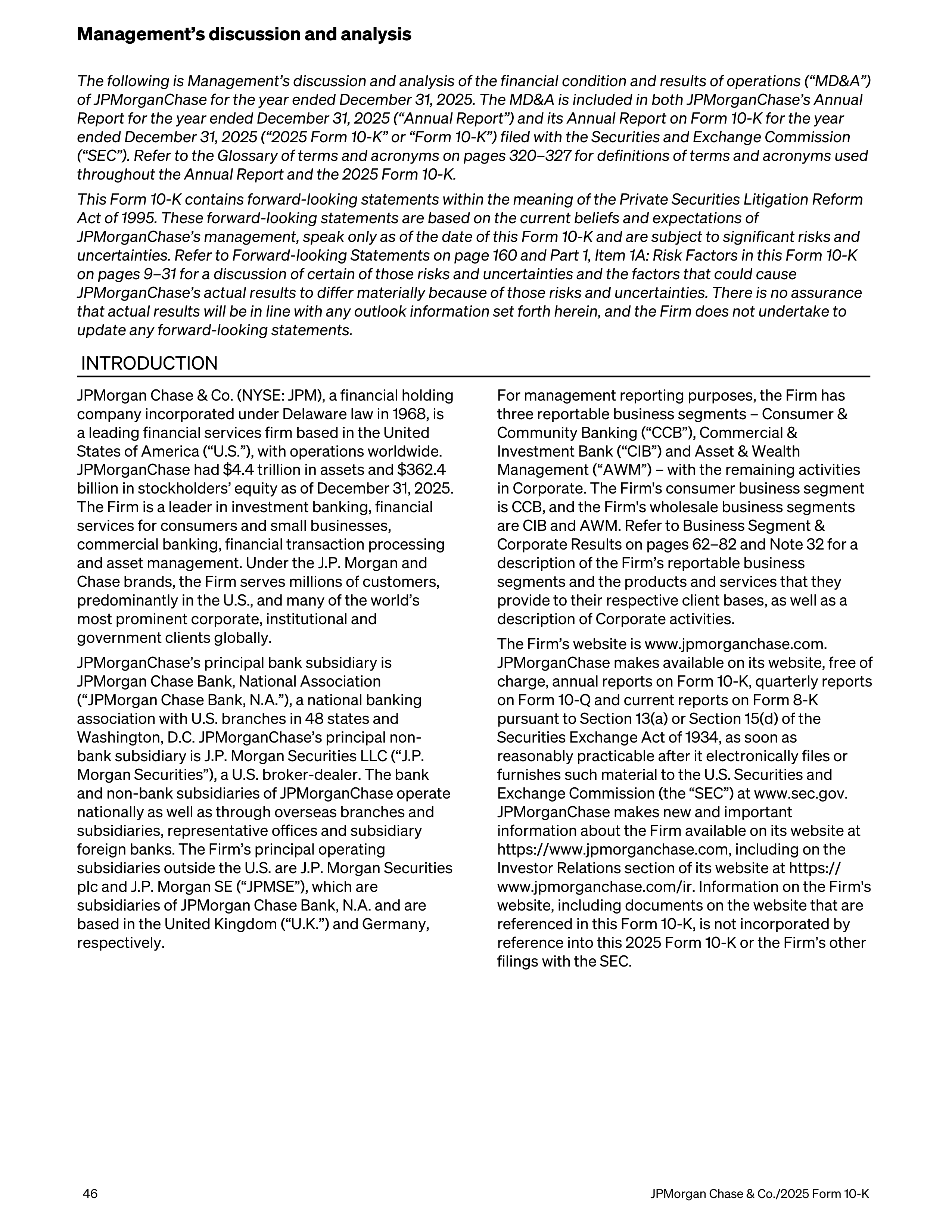 JPMorgan Chase Annual Report — page 78