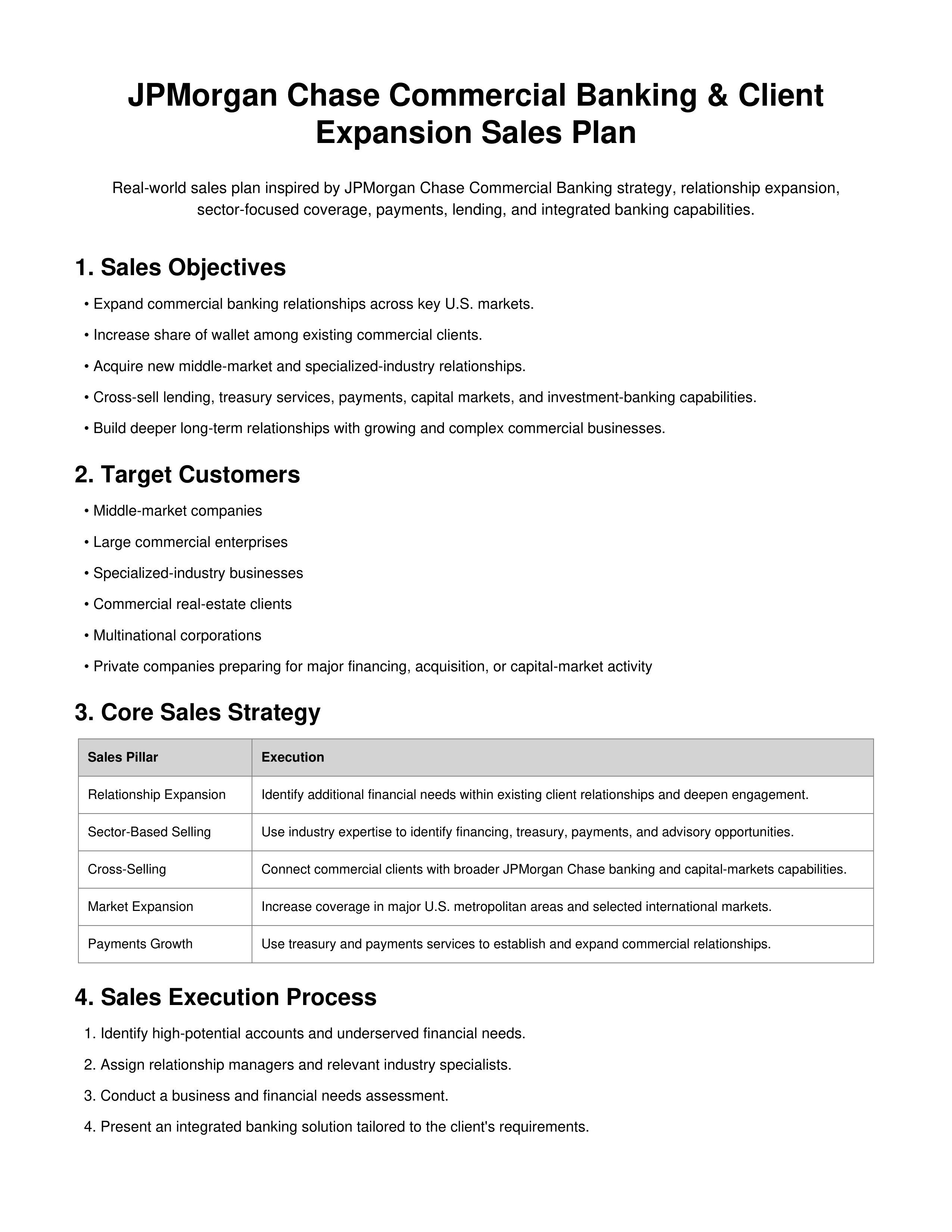 JPMorgan Chase Commercial Banking & Client Expansion Sales Plan — page 1