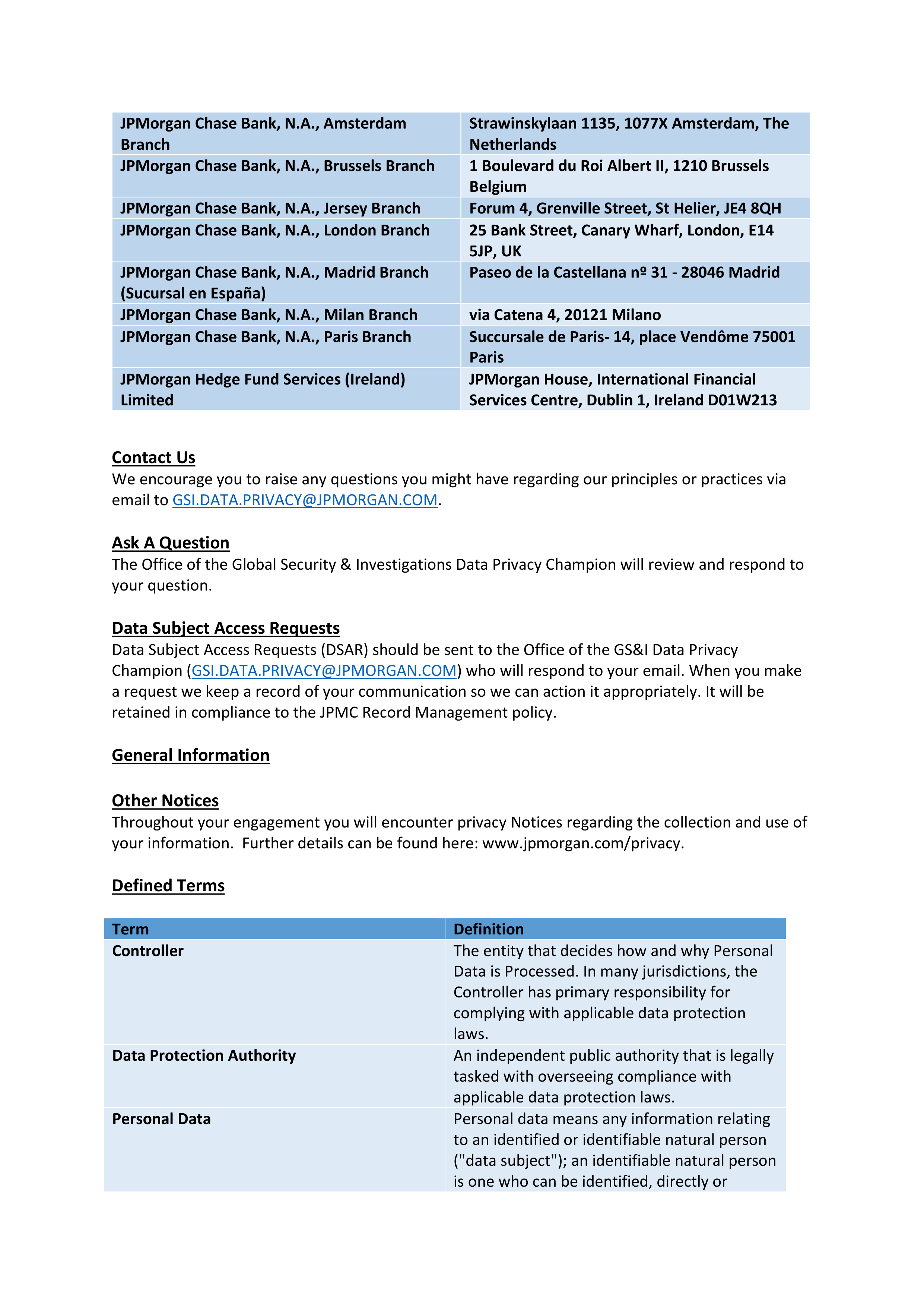 JPMorgan Chase Contingent Worker Privacy Notice — page 11