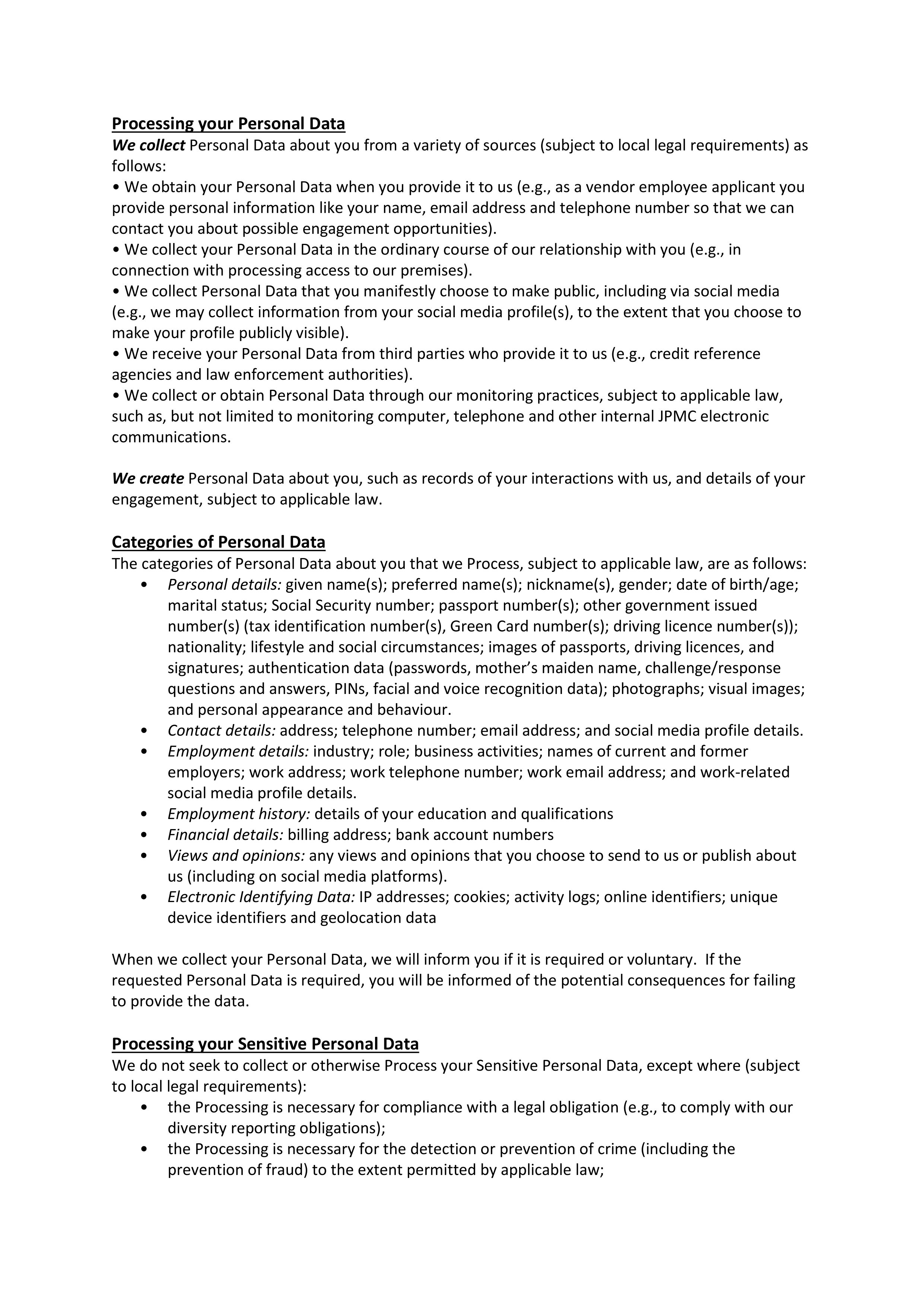 JPMorgan Chase Contingent Worker Privacy Notice — page 2