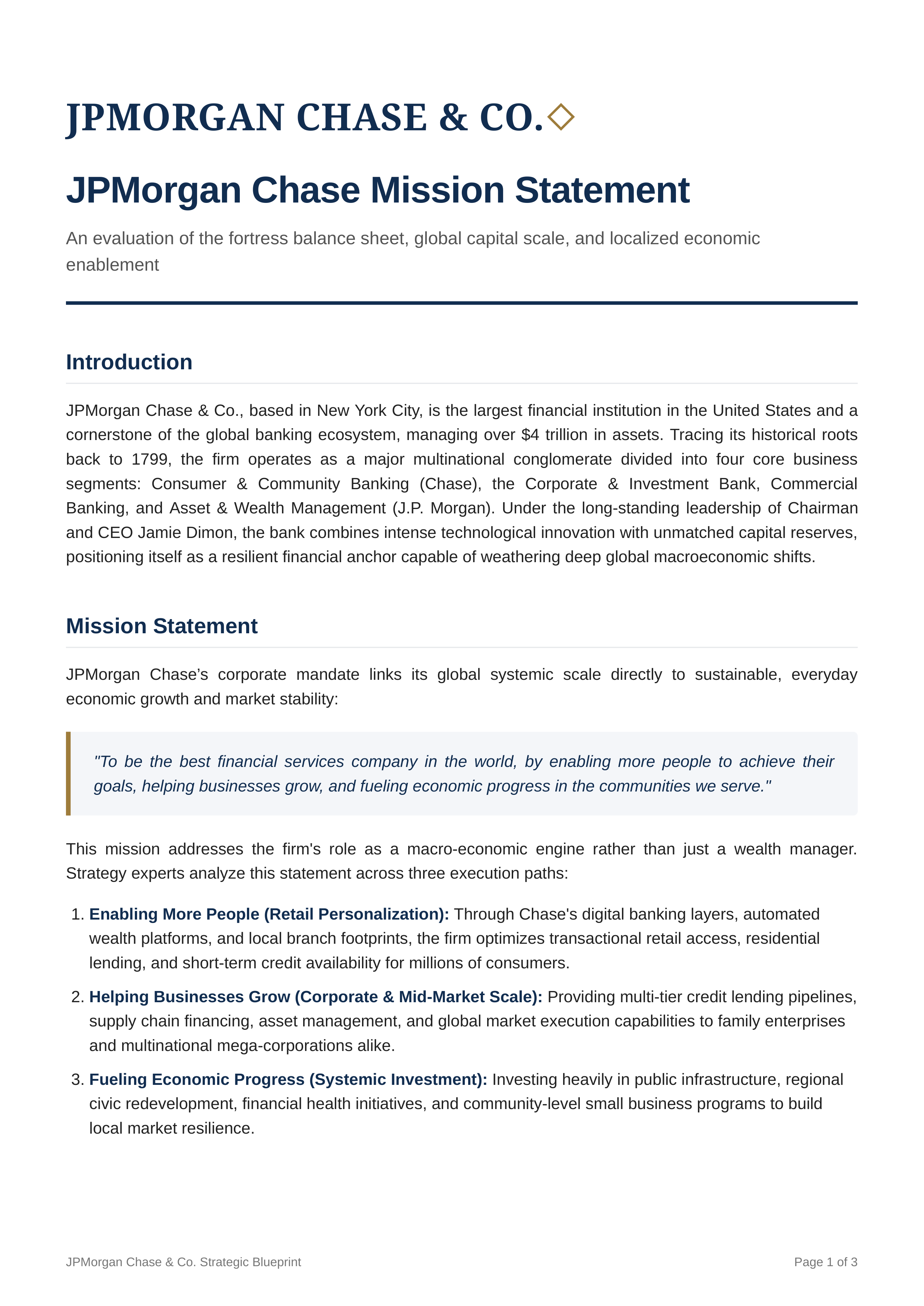JPMorgan Chase Mission Statement — page 1