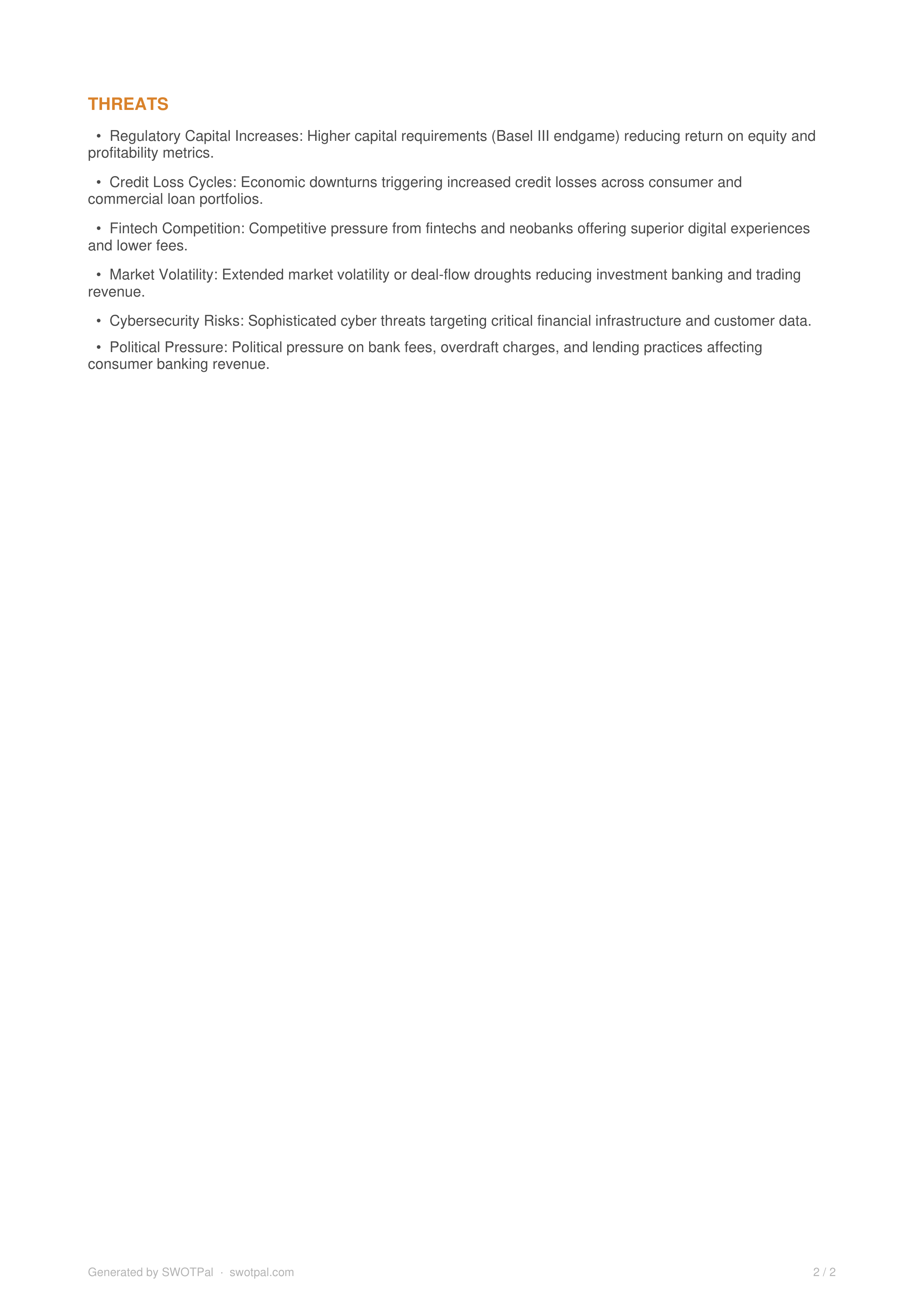 JPMorgan Chase SWOT Analysis  — page 2