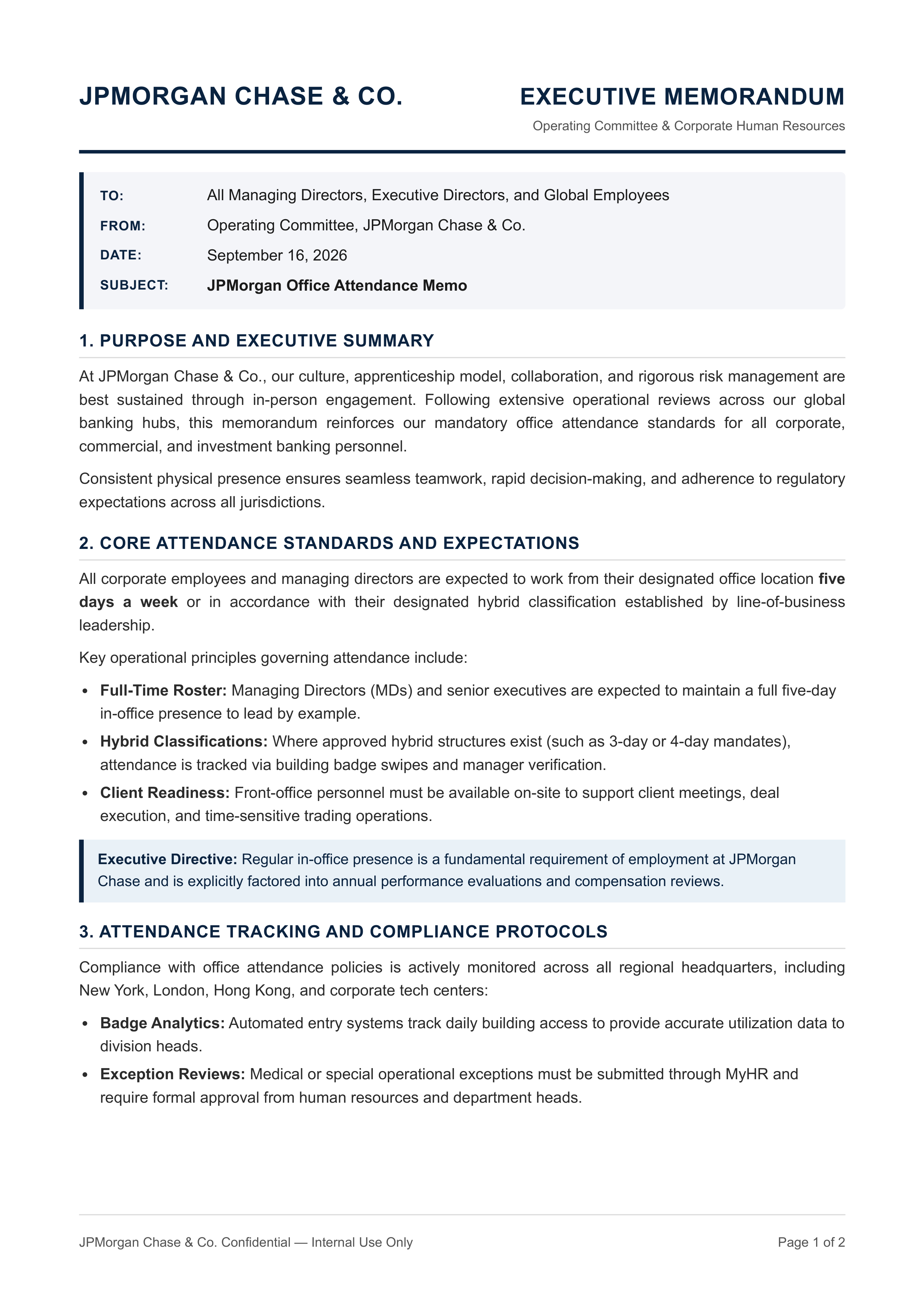JPMorgan Office Attendance Memo — page 1
