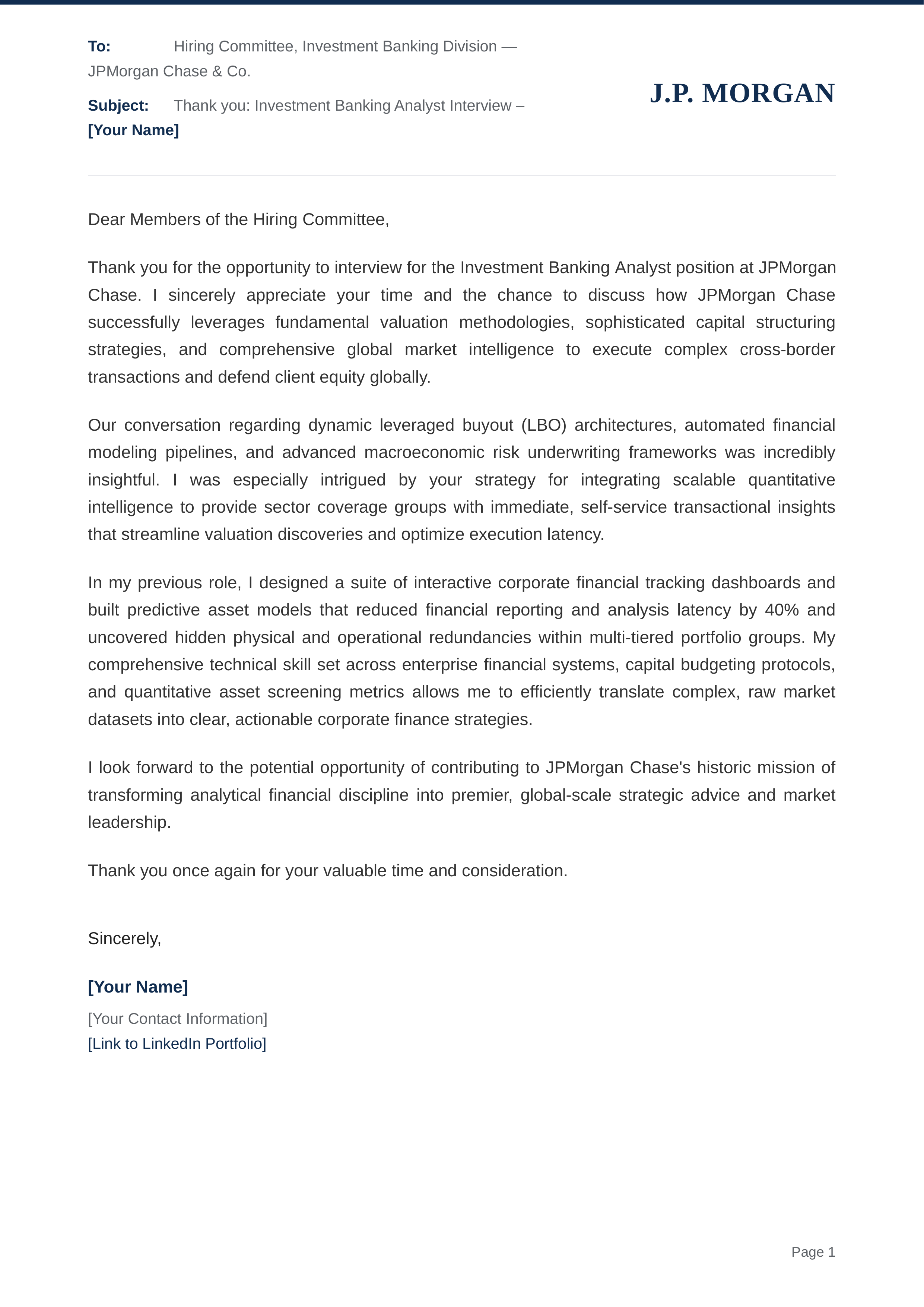 JPMorgan Investment Banking Analyst — page 1