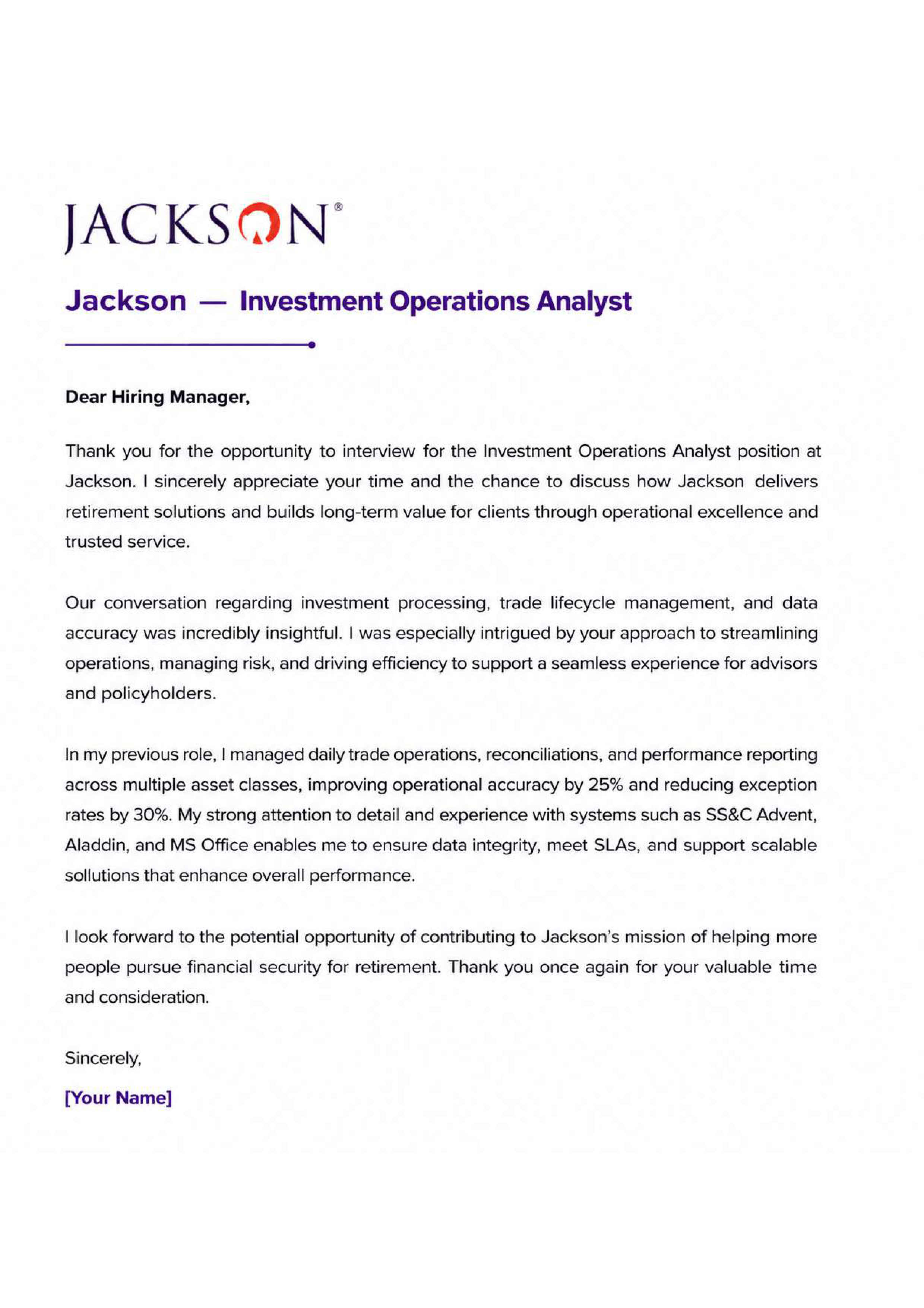 Jackson Investment Operations Analyst — page 1