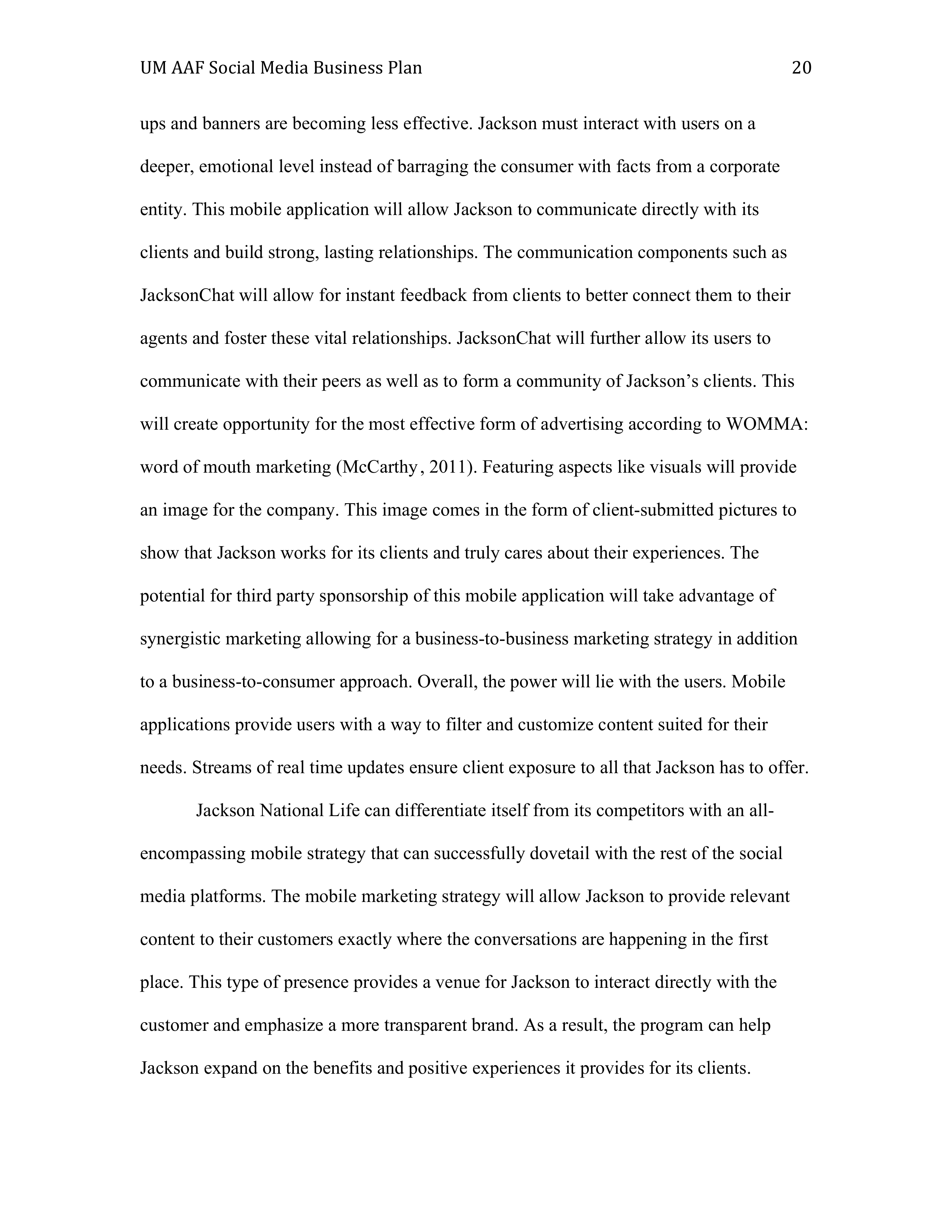 Jackson Business plan  — page 20