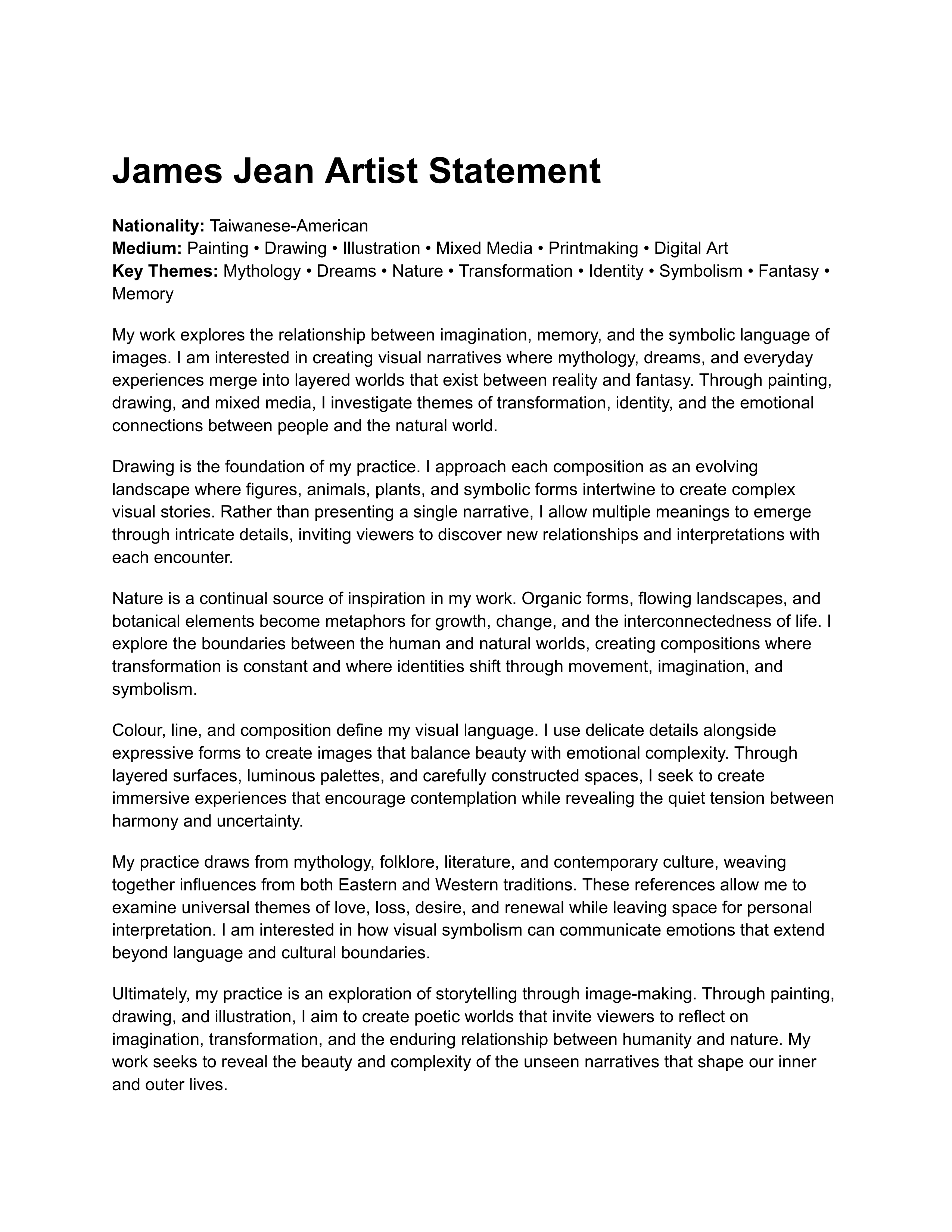 James Jean Artist Statement — page 1