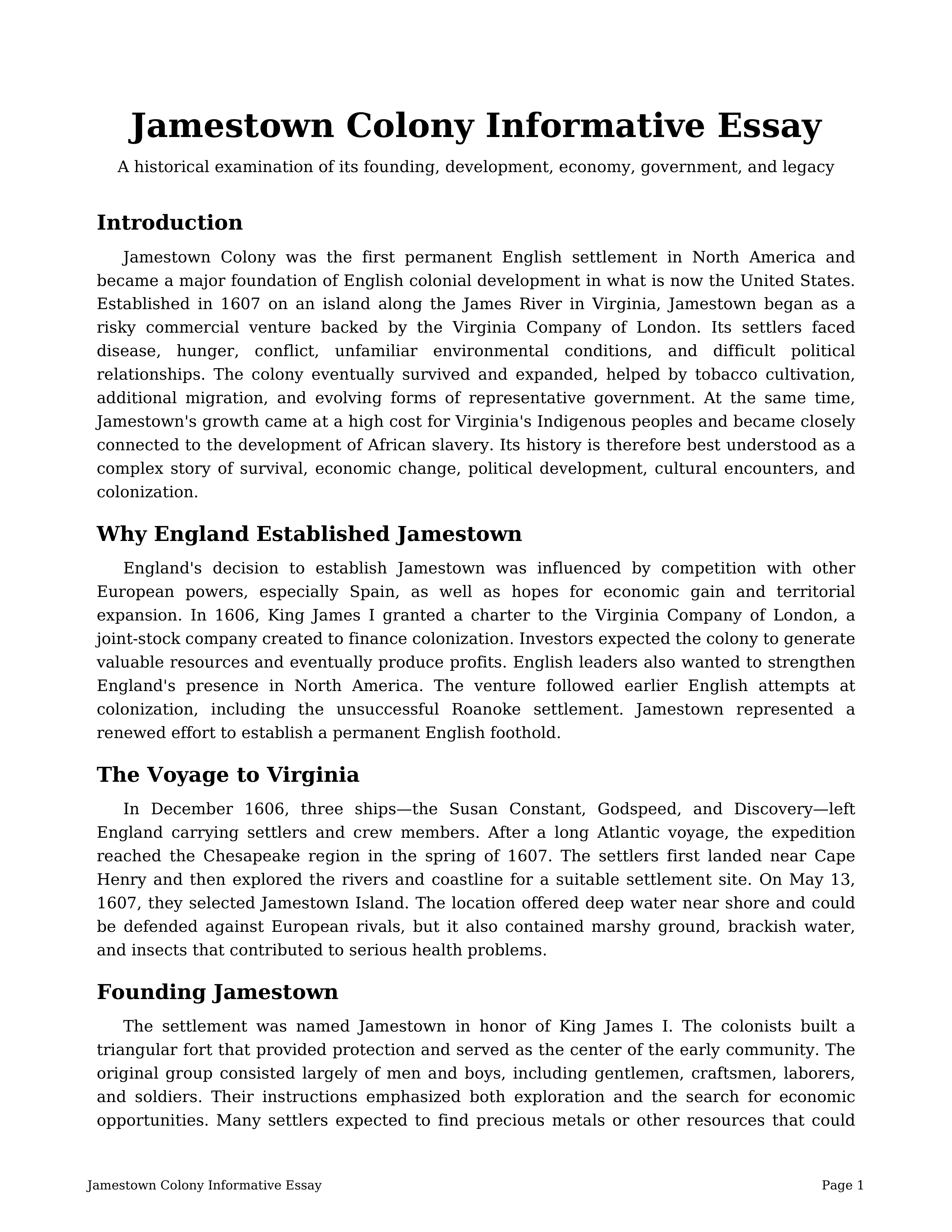 Jamestown Colony Informative Essay — page 1