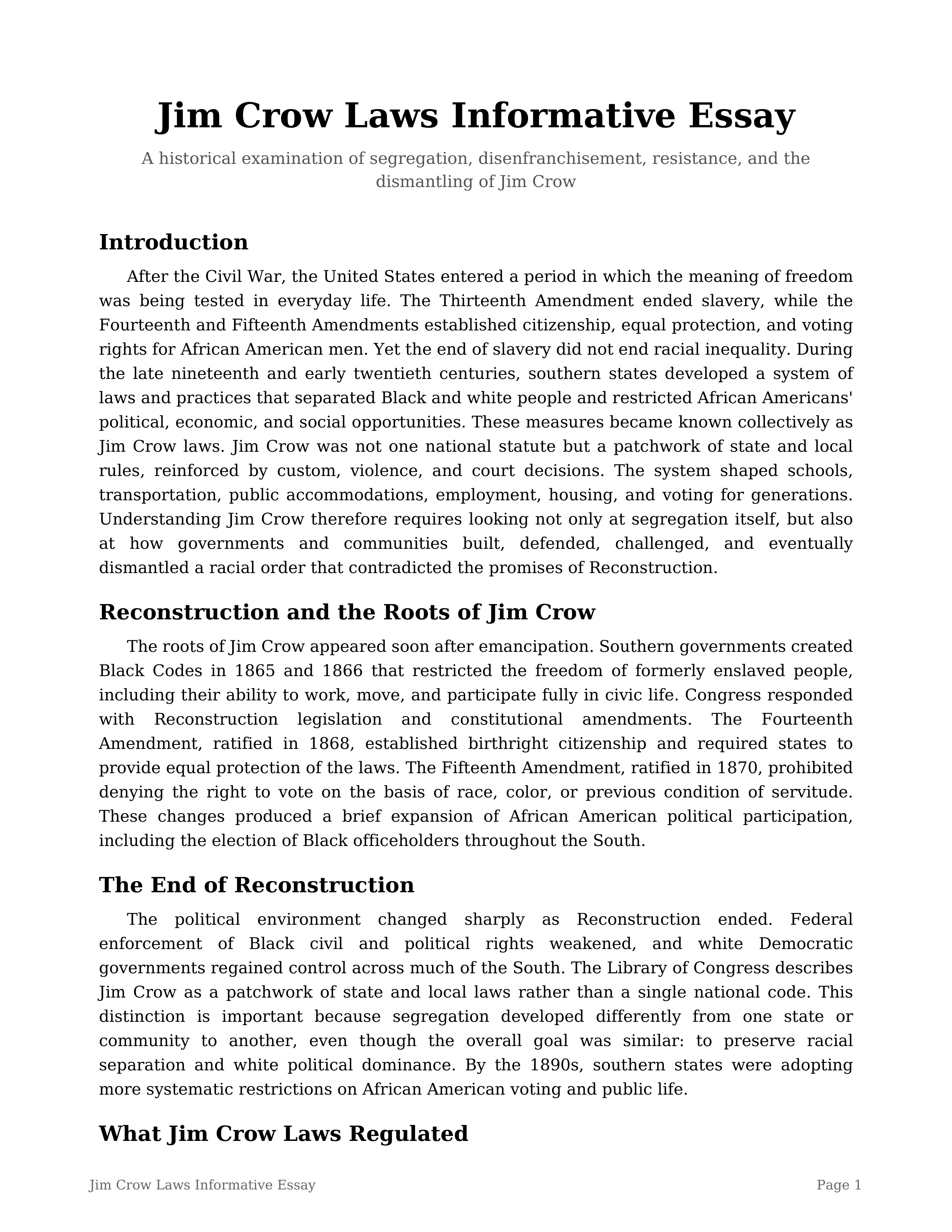 Jim Crow Laws Informative Essay — page 1