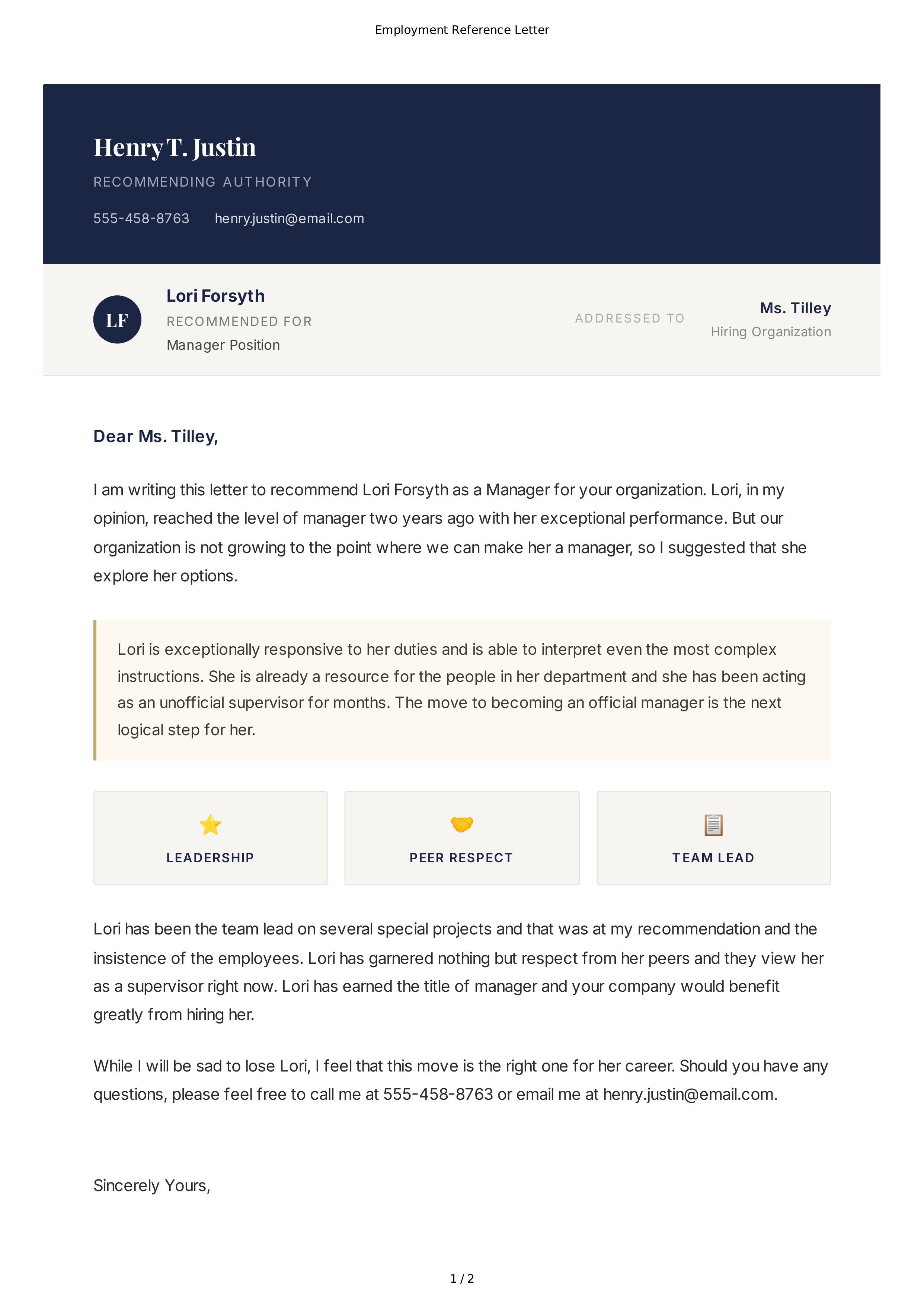 Job Application Reference Letter — page 1