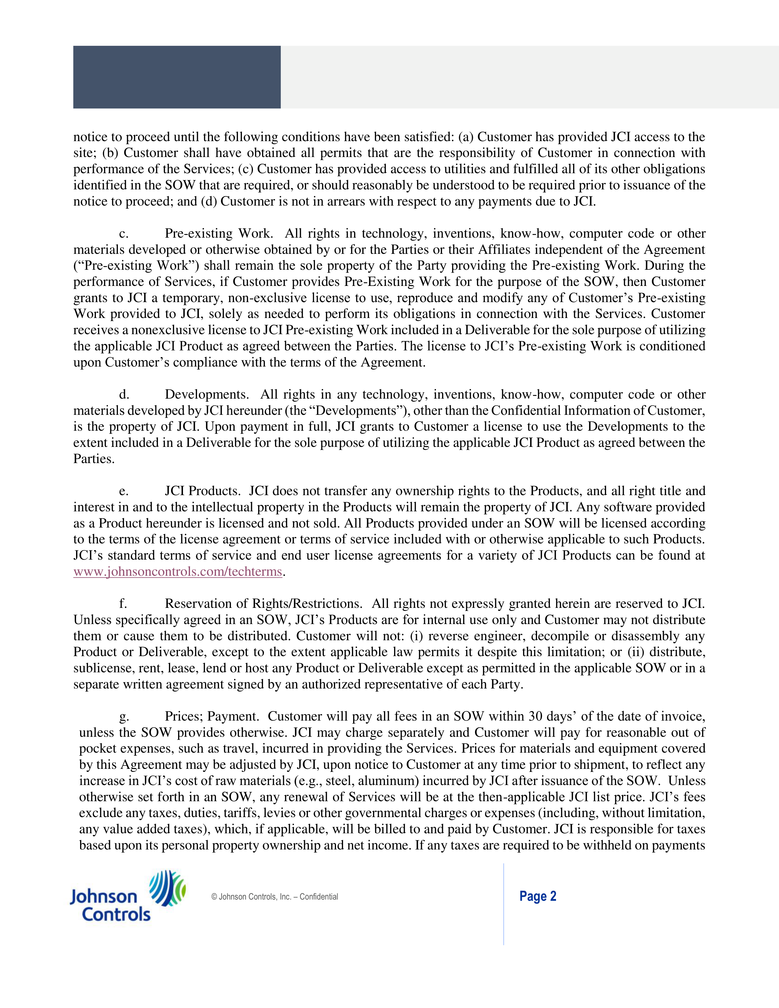 Johnson Controls Master Services Agreement — page 2