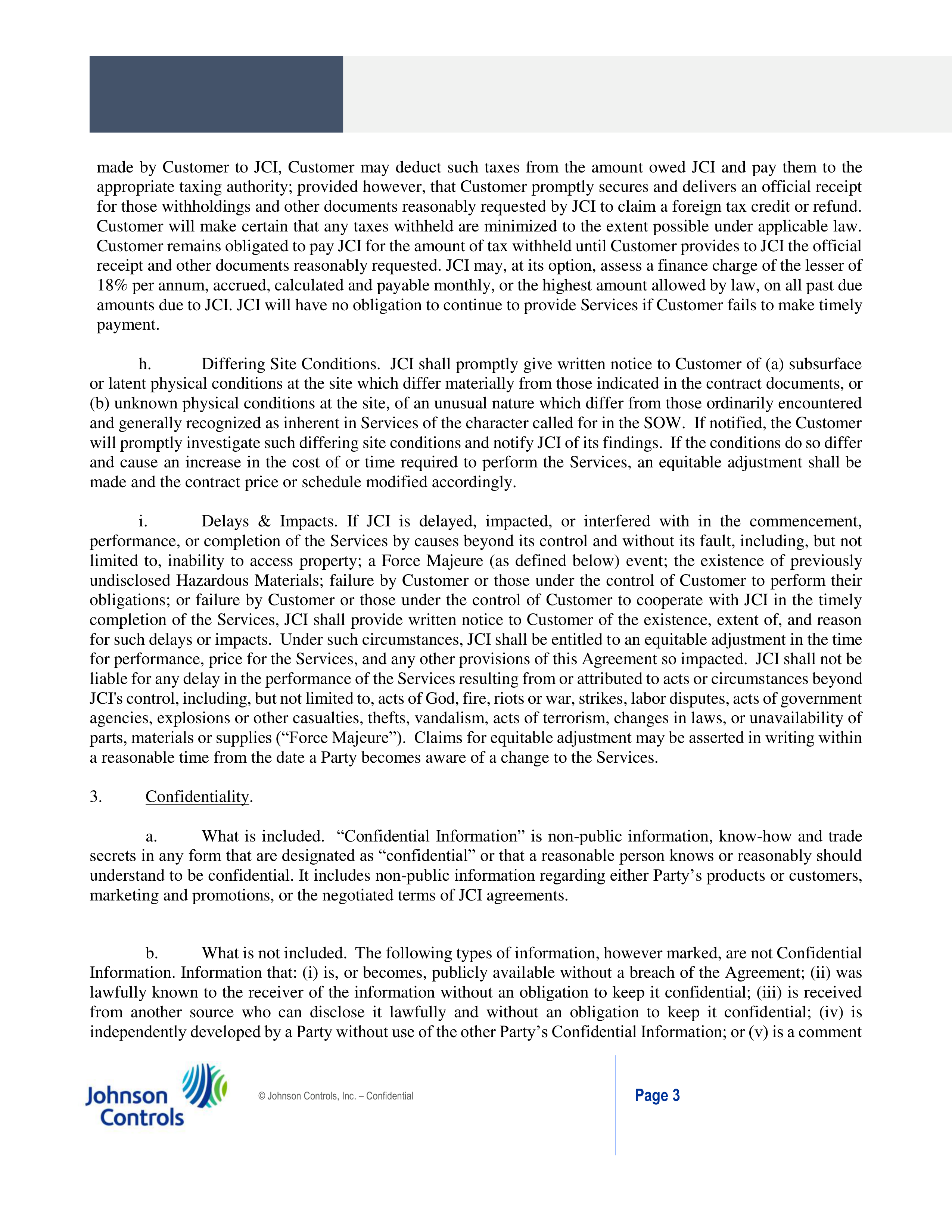 Johnson Controls Master Services Agreement — page 3