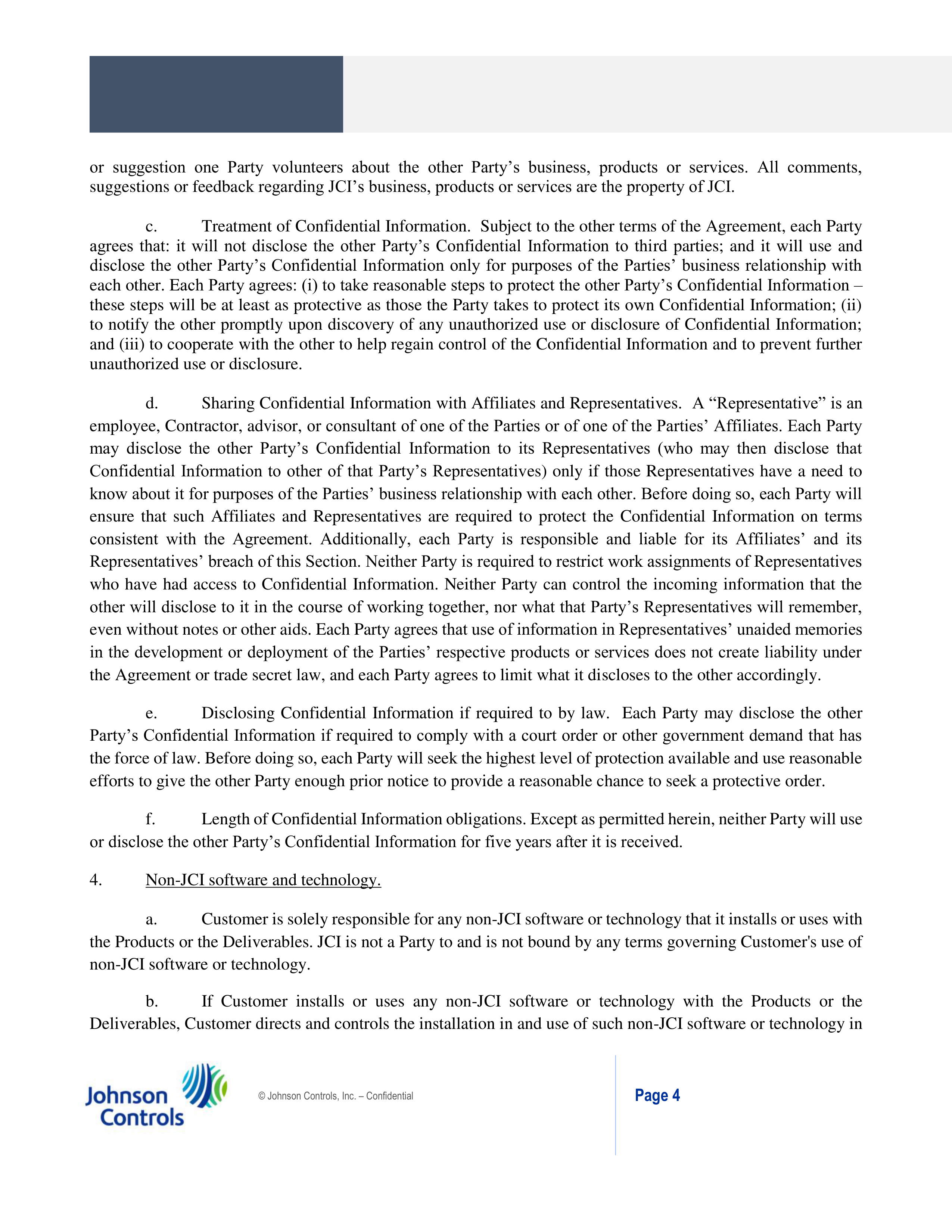 Johnson Controls Master Services Agreement — page 4
