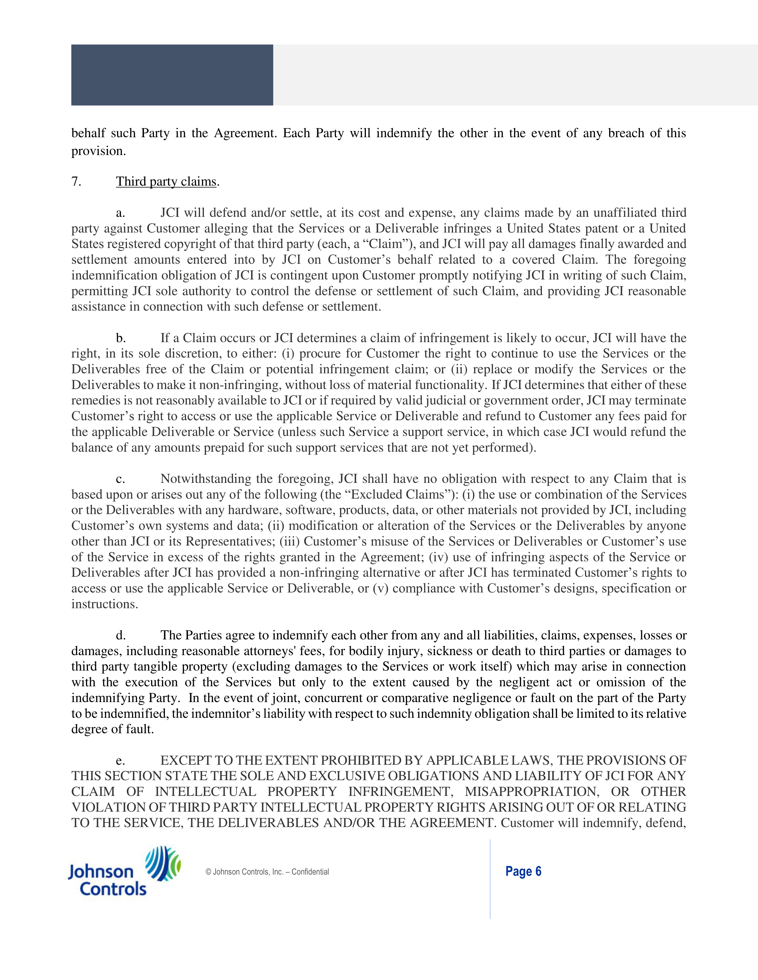 Johnson Controls Master Services Agreement — page 6