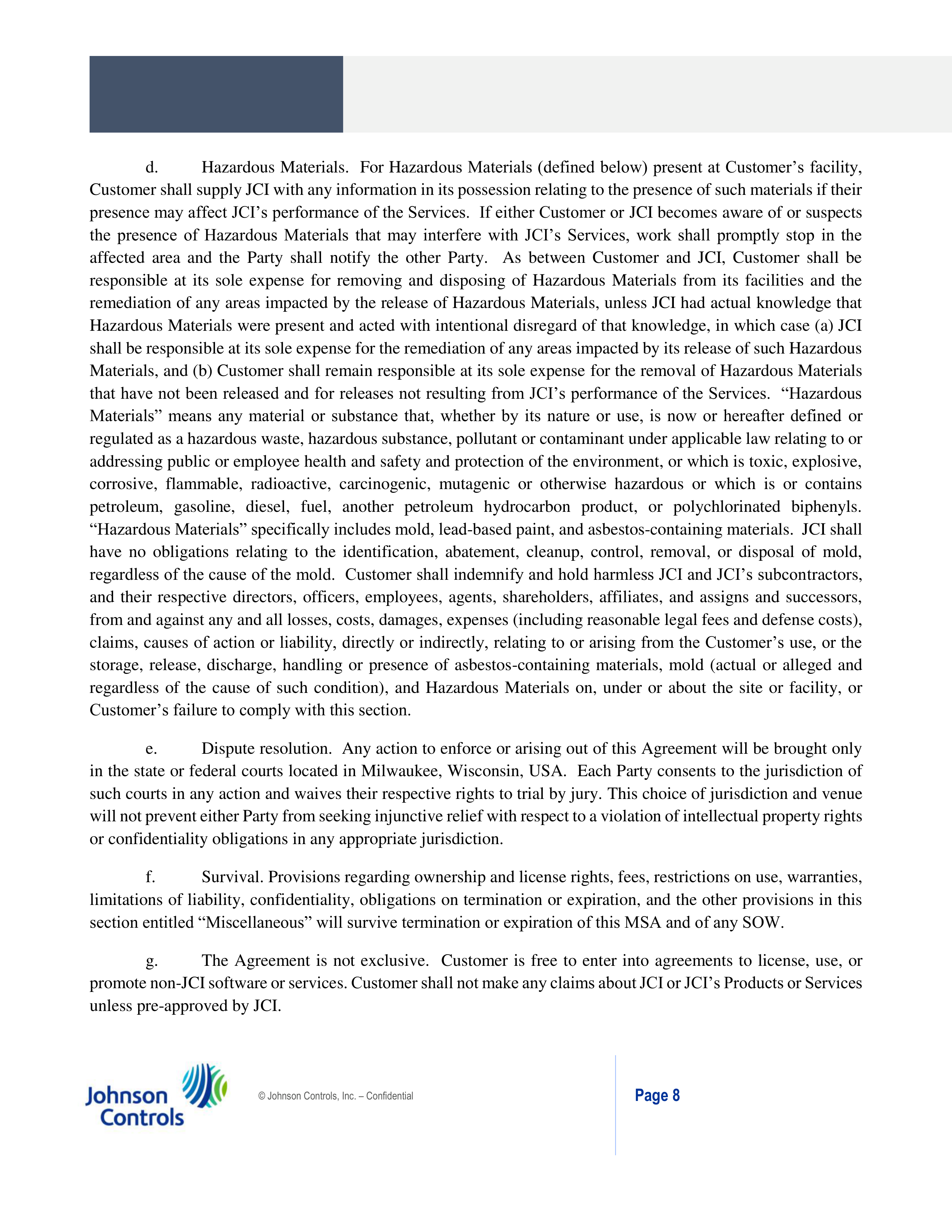 Johnson Controls Master Services Agreement — page 8
